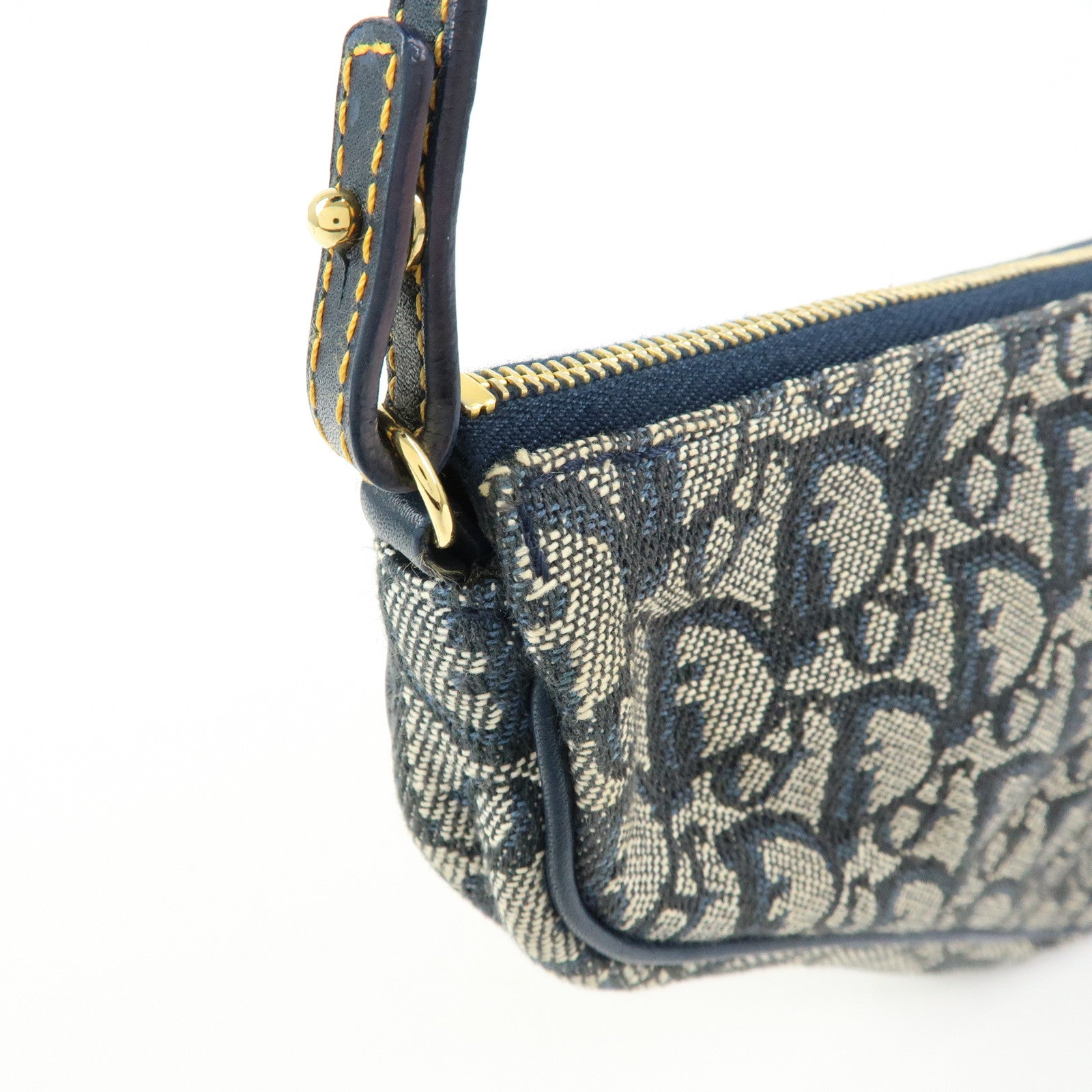 Christian Dior Saddle Oblique Canvas Leather Hand Bag Navy White