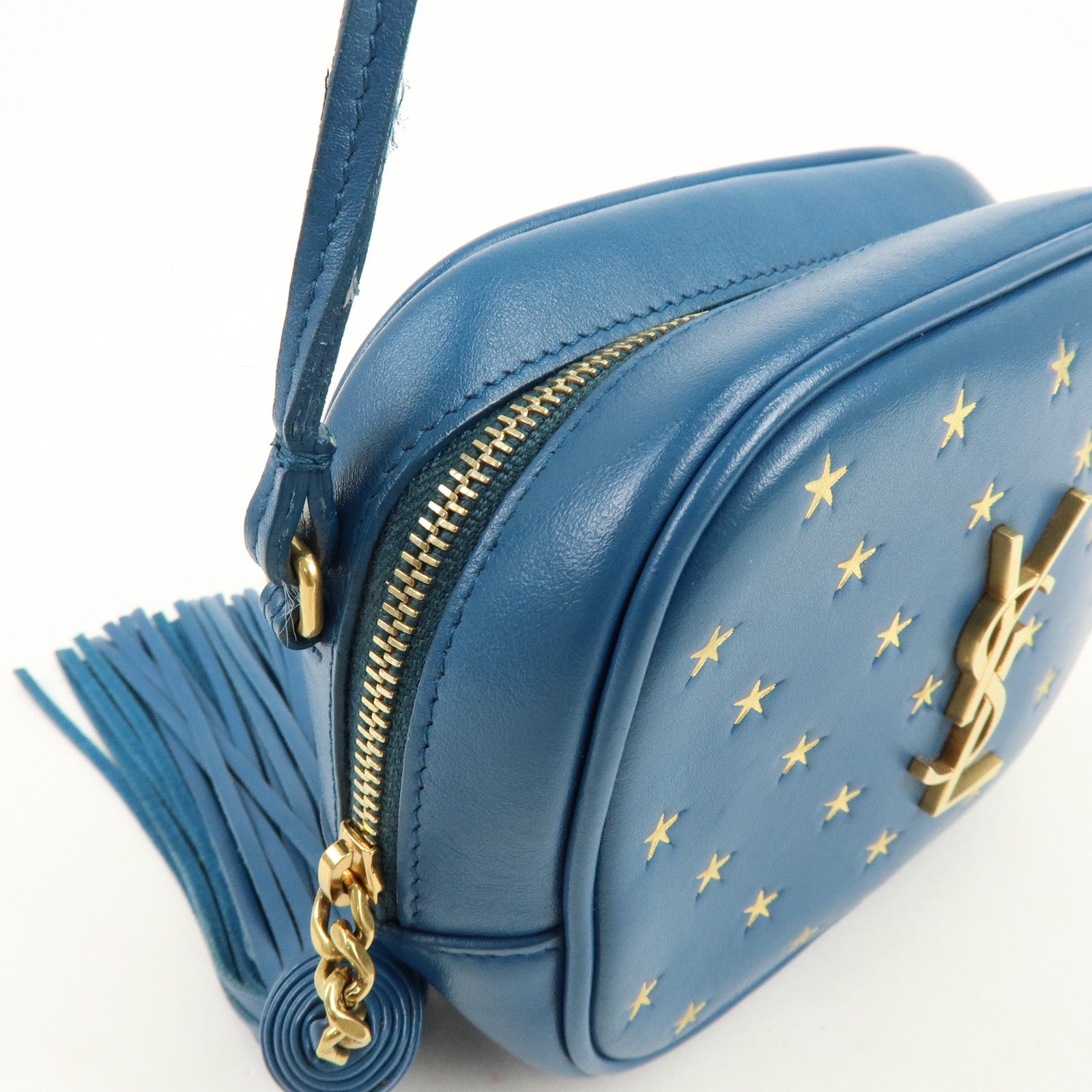 SAINT LAURENT PARIS Leather Shoulder Bag Crossbody Bag Blue