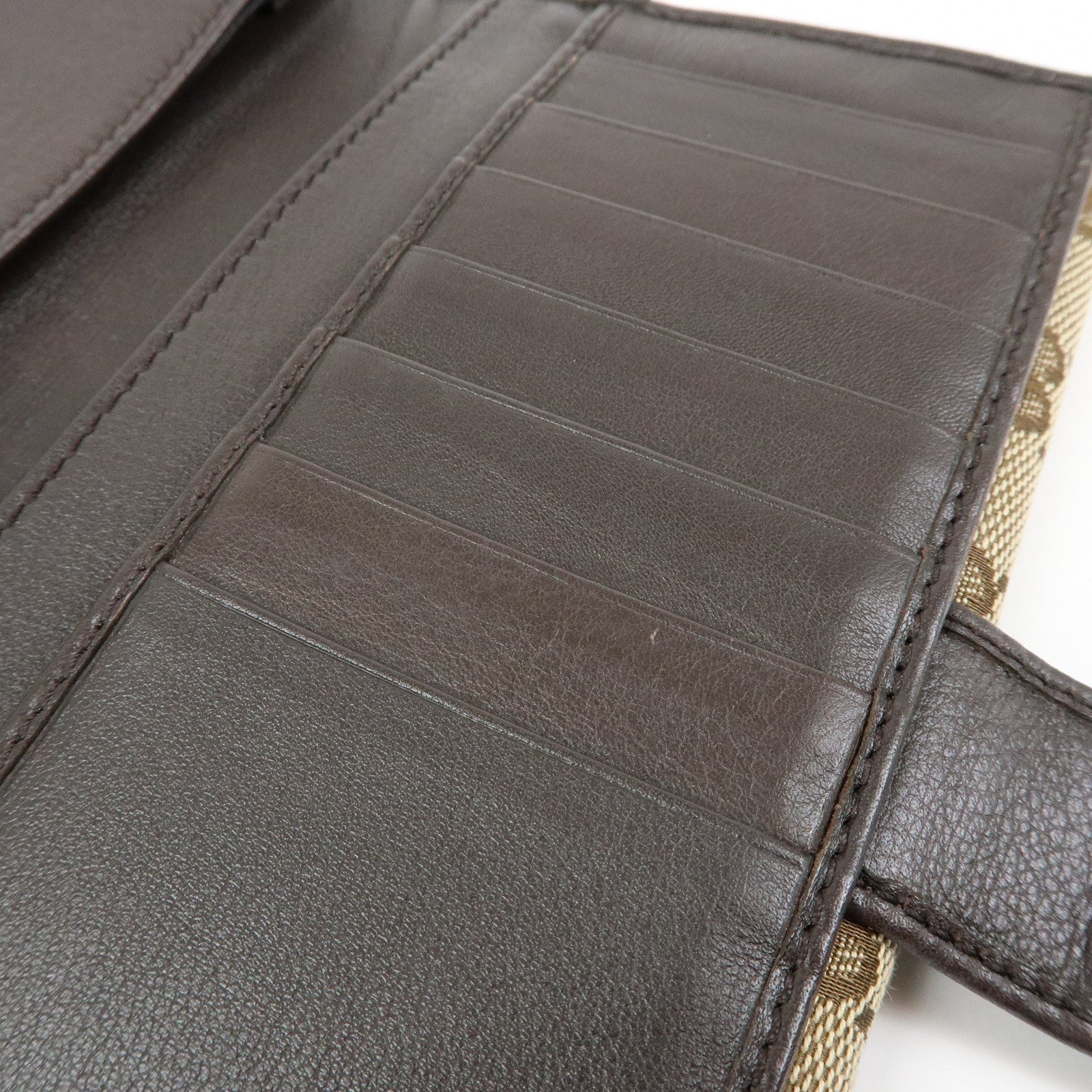 GUCCI GG Canvas Leather Long Wallet Beige Brown 257012