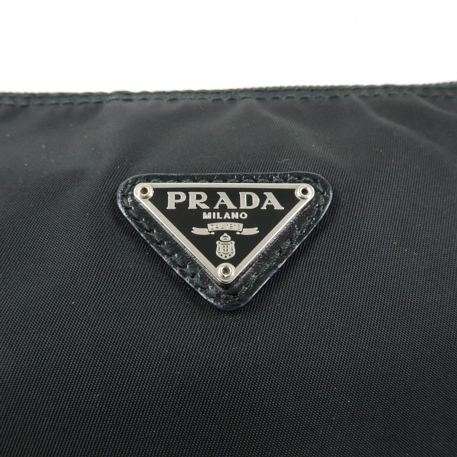 PRADA Triangle Logo Nylon Cosmetic Pouch Makeup Bag Black