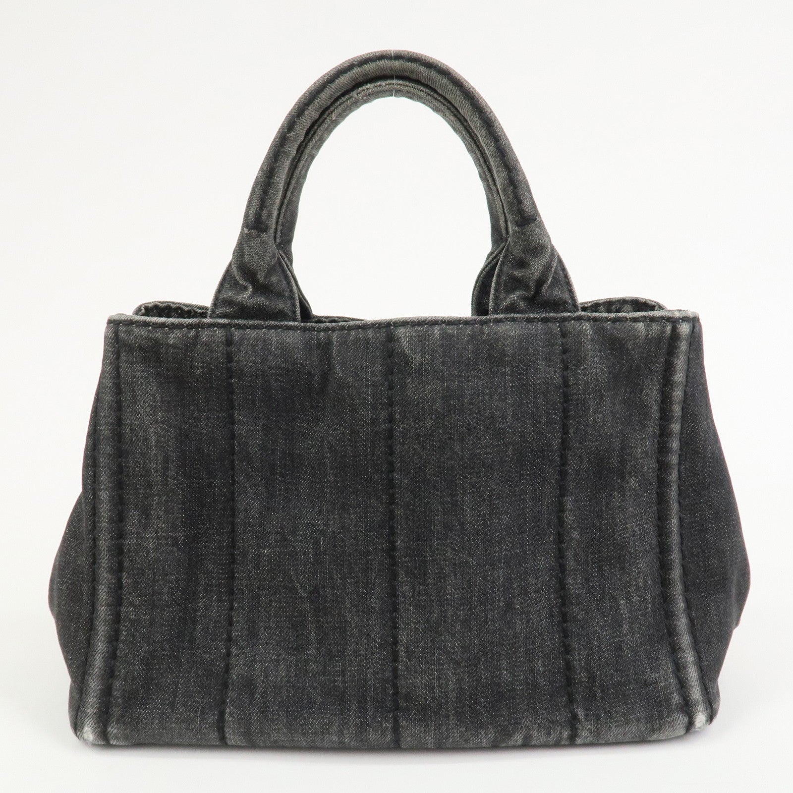 PRADA Canapa Mini Canvas Denim 2Way Shoulder Hand Bag Black B2439G