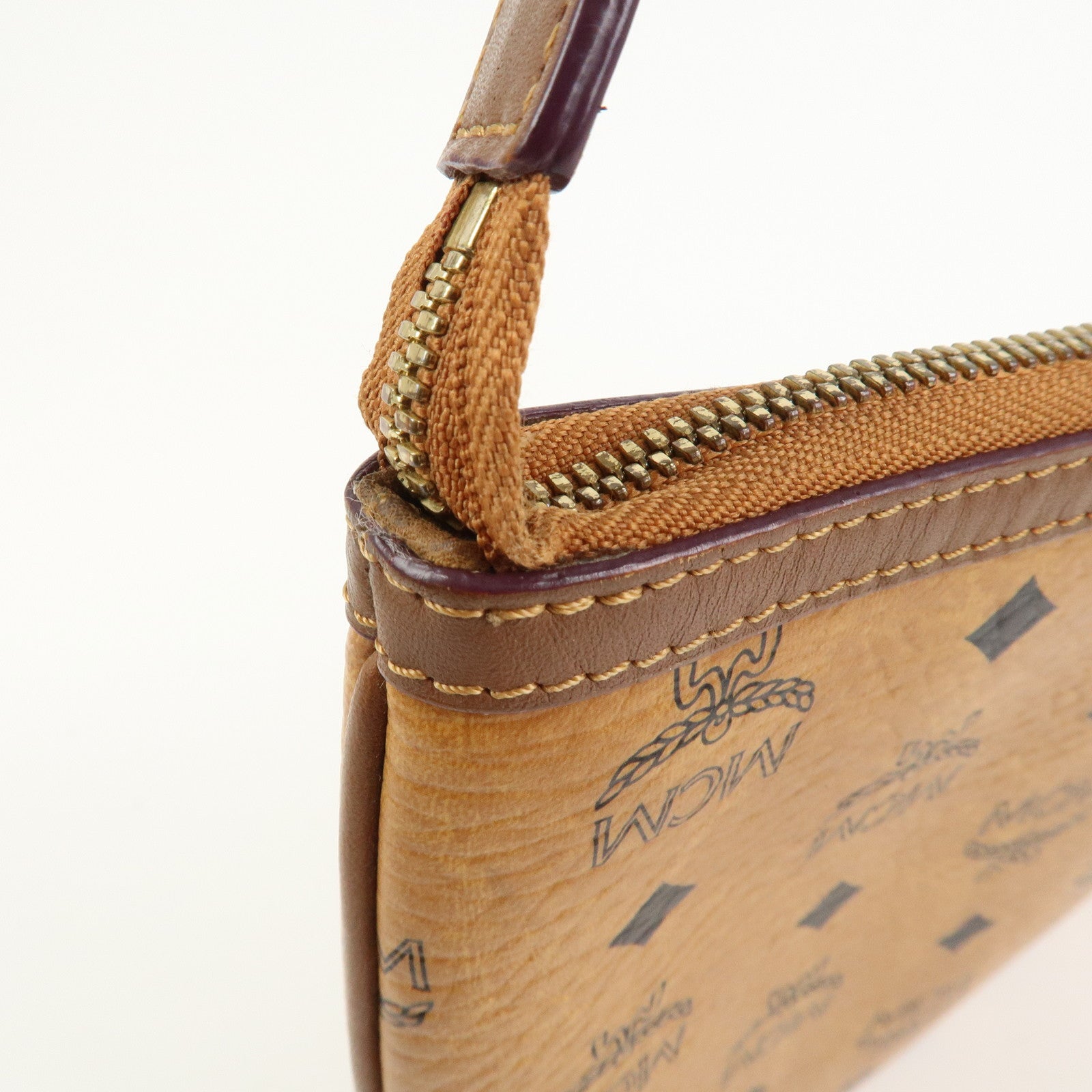 MCM Visetos Leather Shoulder Bag Crossbody Bag Brown Gold