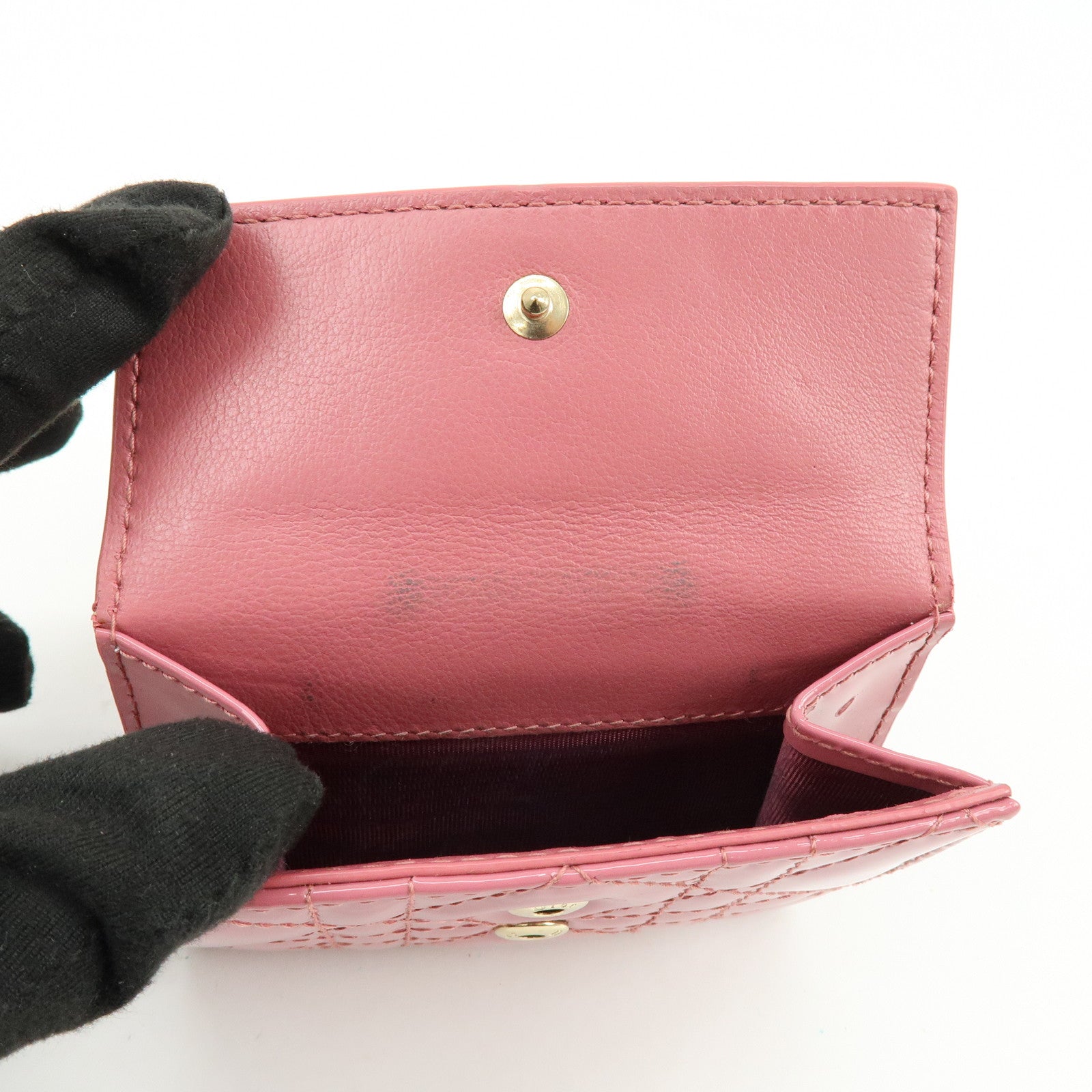 Christian Dior Canage Patent Leather Compact Wallet Pink