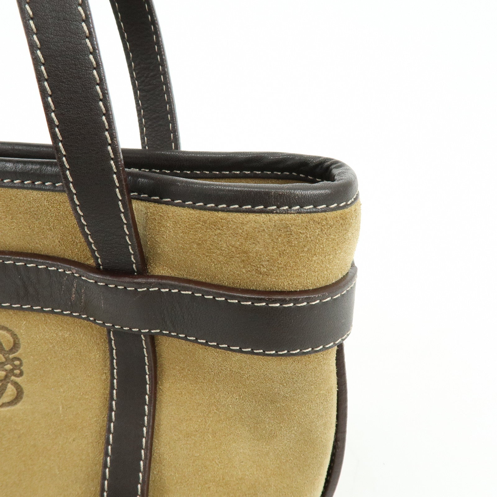LOEWE Anagram Suede Calf Leather Hand Bag Tote Bag Brown