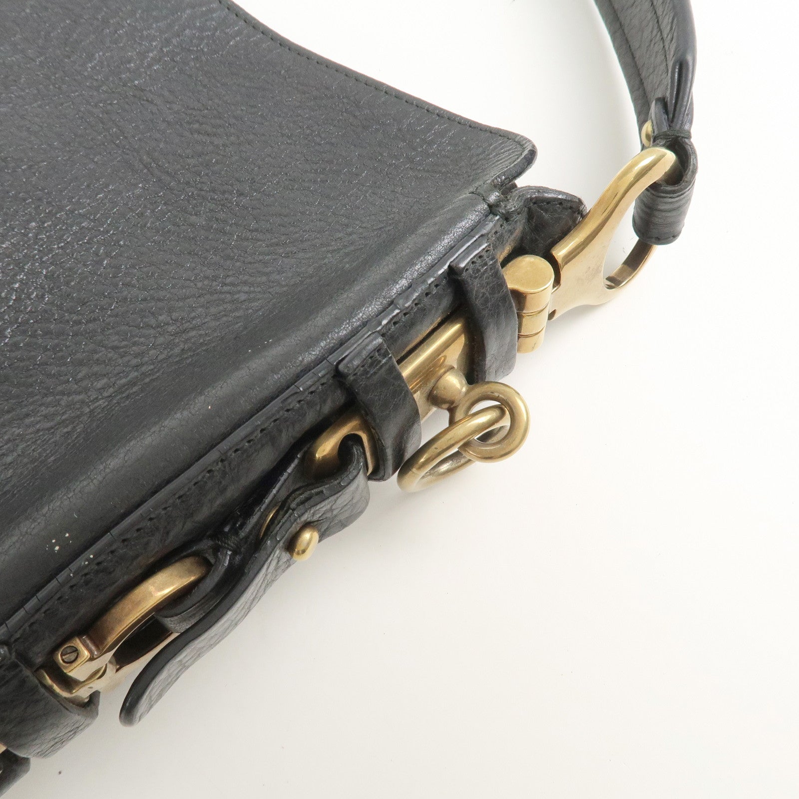 Ferragamo Gancini Calf Leather Shoulder Bag Hand Bag Black