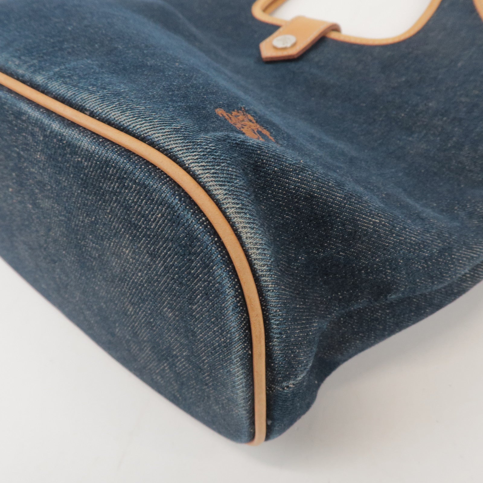 BURBERRY Blue Label Denim Leather Hand Bag Tote Bag Indigo Blue