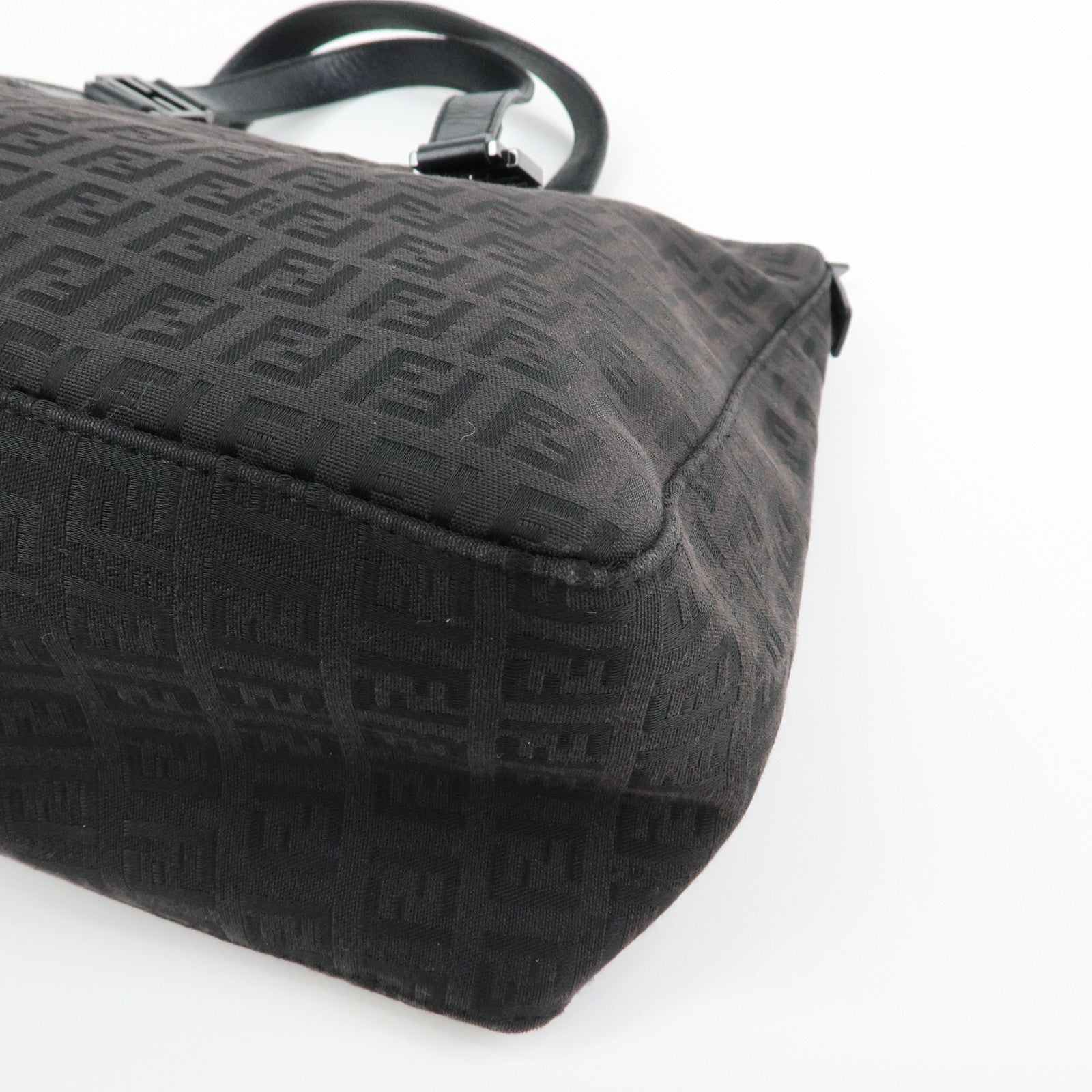 FENDI Zucchino Canvas Leather Tote Bag Hand Bag Black