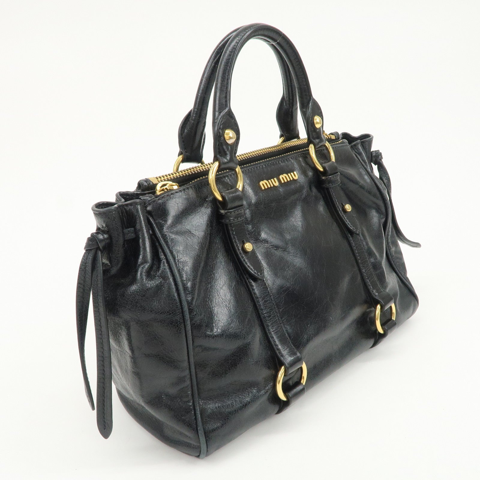 MIU MIU Vitello Shine Leather 2Way Bag Hand Bag Black 5BB893