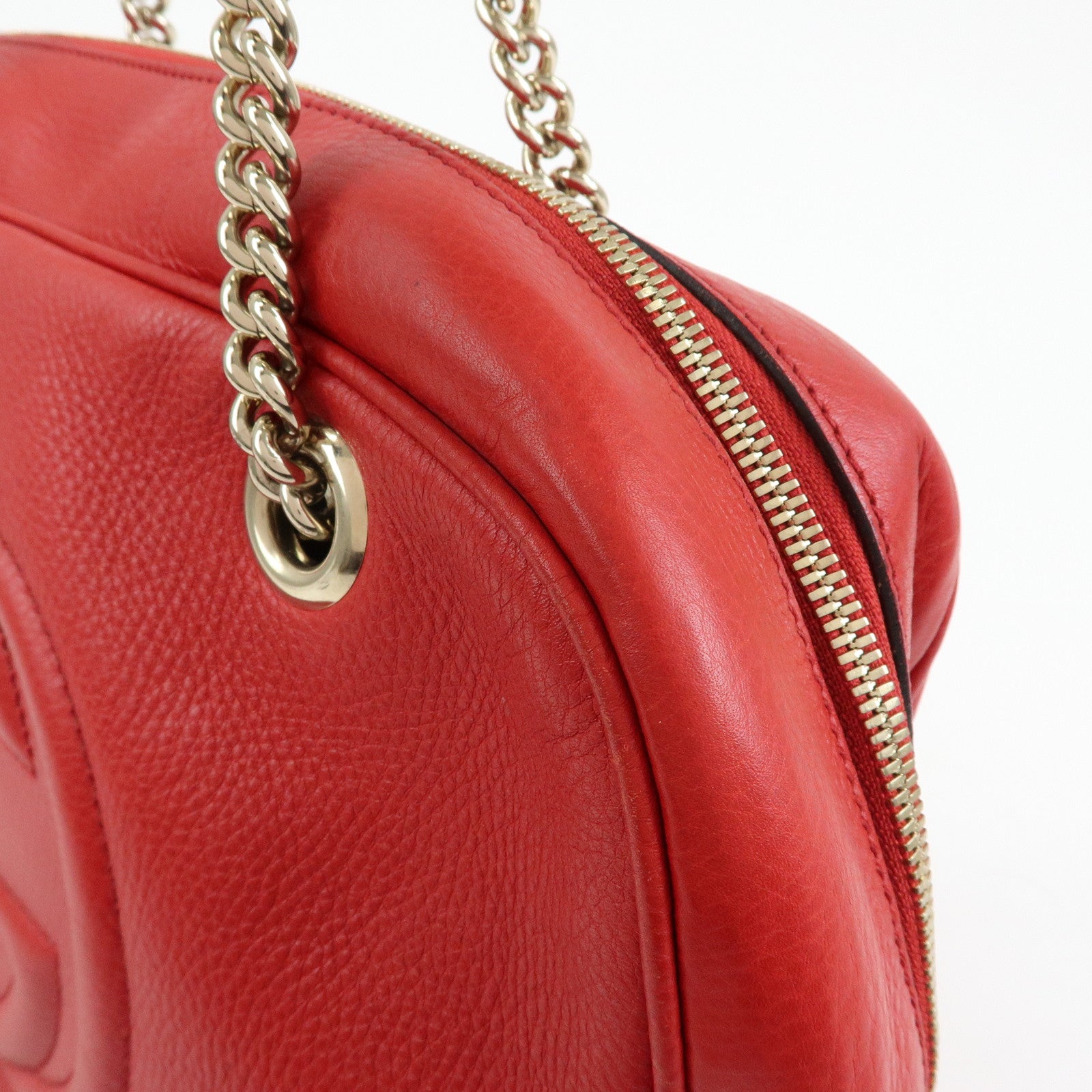 GUCCI SOHO Interlocking G Leather Chain Shoulder Bag Red 353126