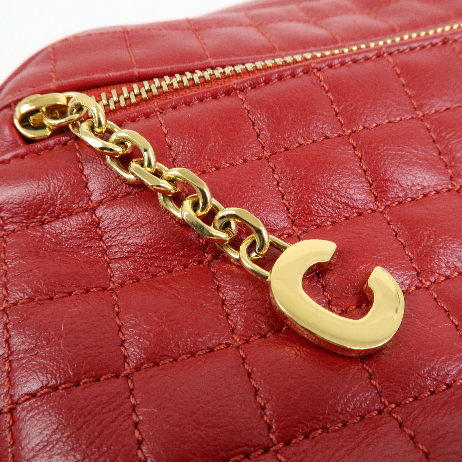 CELINE Leather Shoulder Bag Crossbody Bag C Charm Red