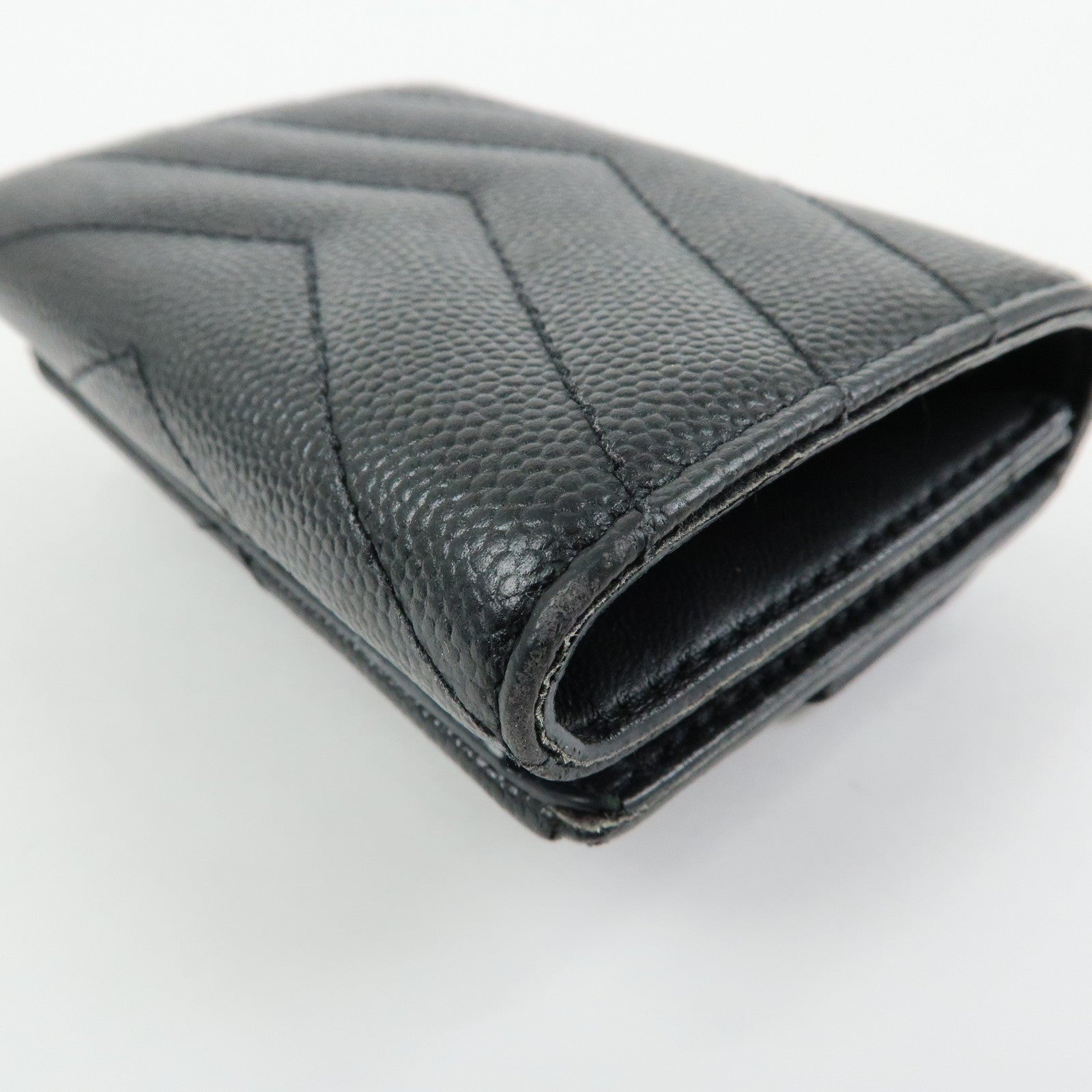 SAINT LAURENT PARIS Cassandre Leather Compact Wallet Black 505118