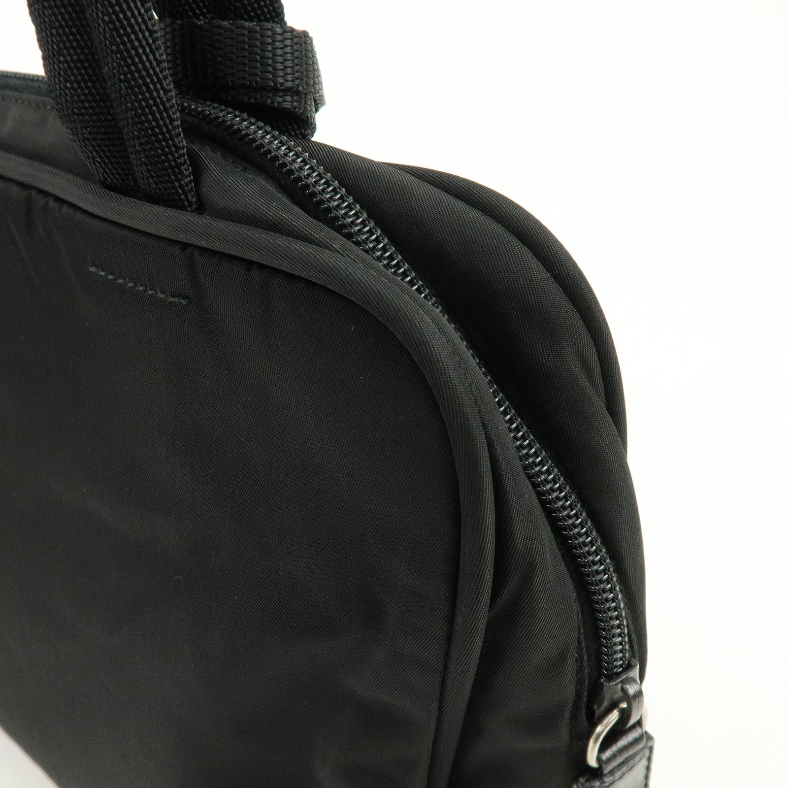 PRADA Triangle Logo Nylon Leather Hand Bag Tote Bag Black B8495