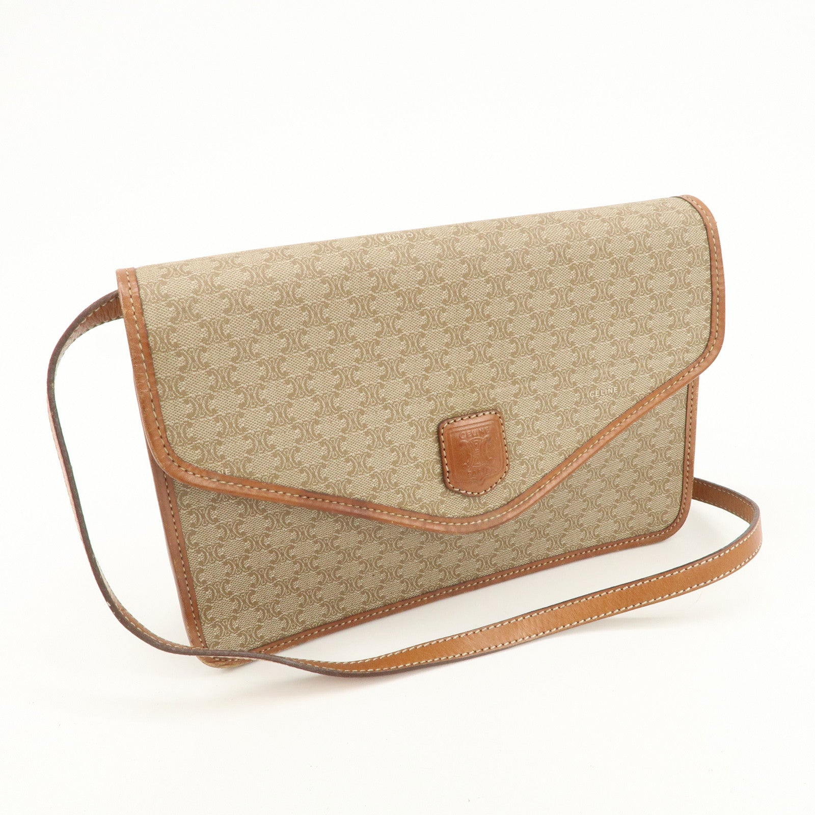 CELINE C Macadam 2Way Bag Shoulder Bag Clutch Bag Beige Brown