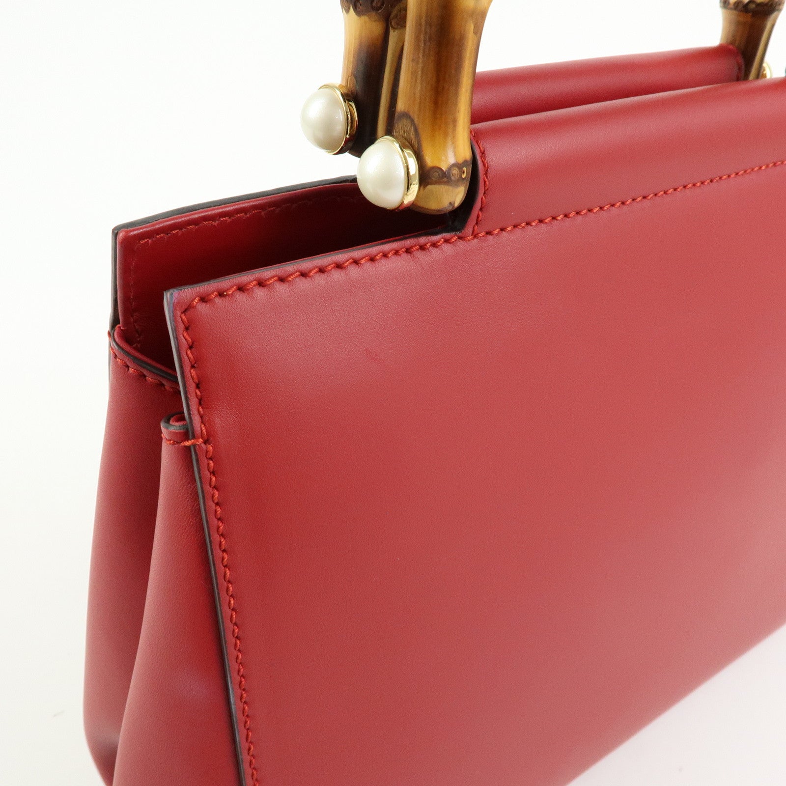 GUCCI Bamboo Nymphaea Leather 2Way Bag Hand Bag Red 453767