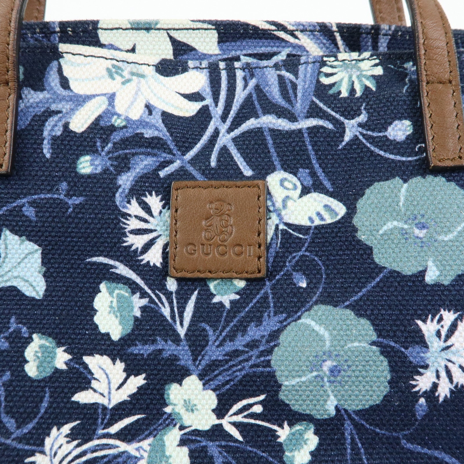 GUCCI Children's Canvas Leather Tote Bag Hand Bag Flower 284721