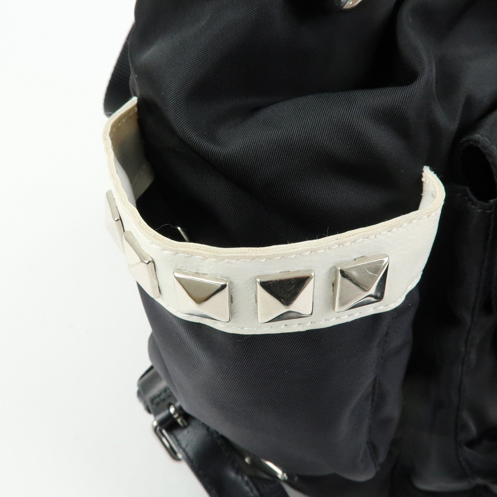 PRADA Triangle Logo Nylon Studs Backpack Rucksack Black 1BZ811