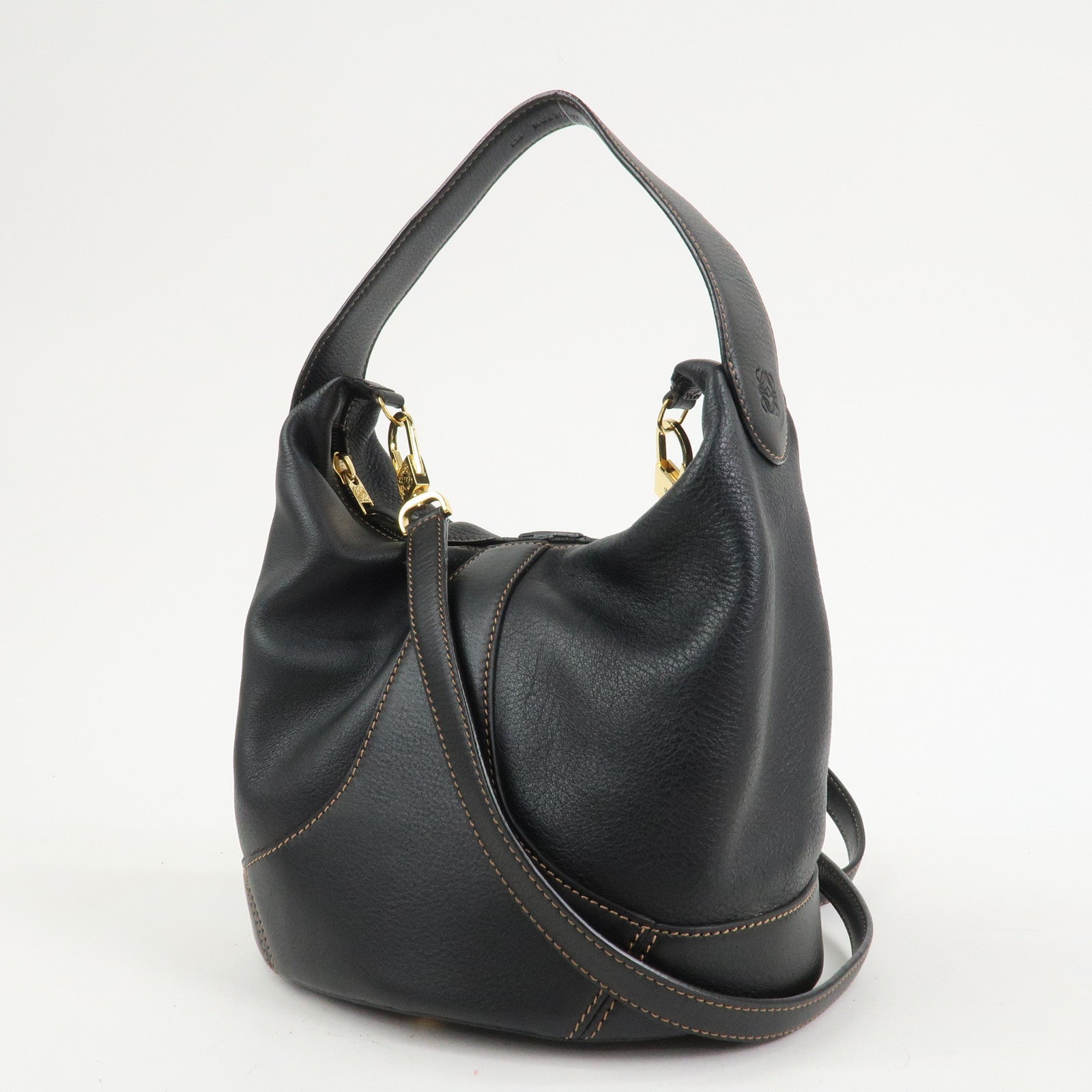 LOEWE Anagram Leather 2WAY Bag Shoulder Bag Hand Bag Black