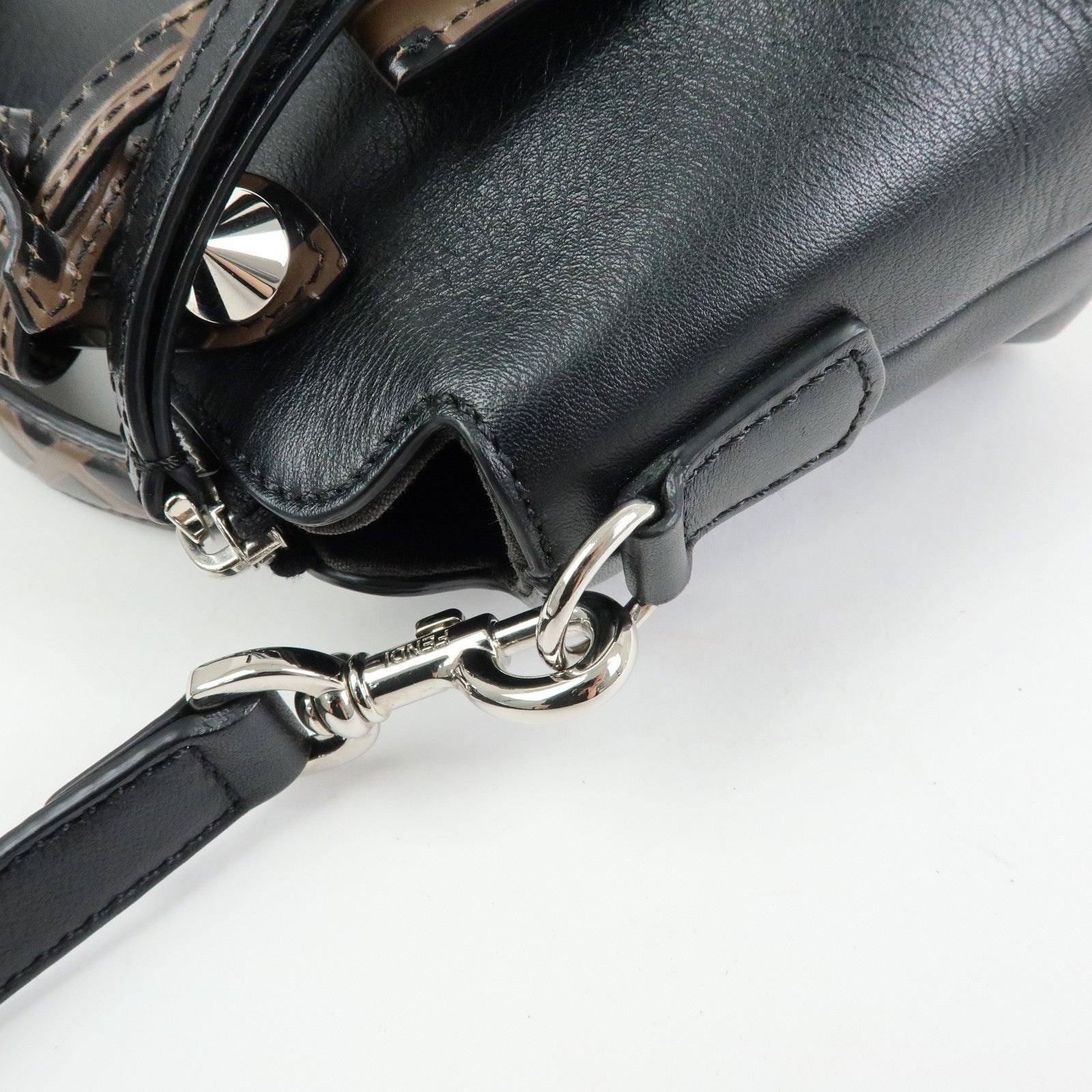 FENDI By The Way Zucca Leather 2Way Shoulder Bag Black Brown 8BL145