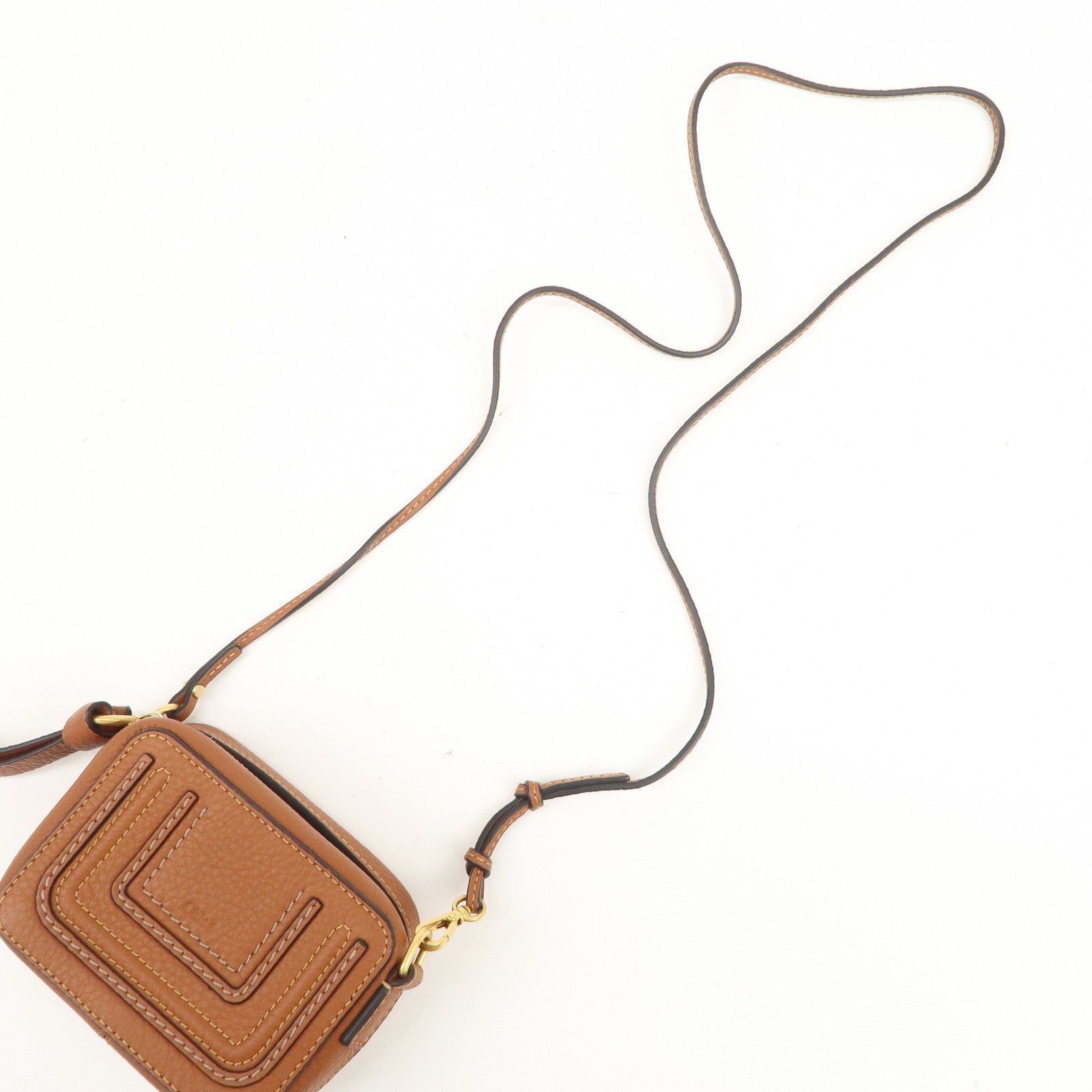 Chloe Marcie Logo Leather Shoulder bag Crossbody Bag Brown