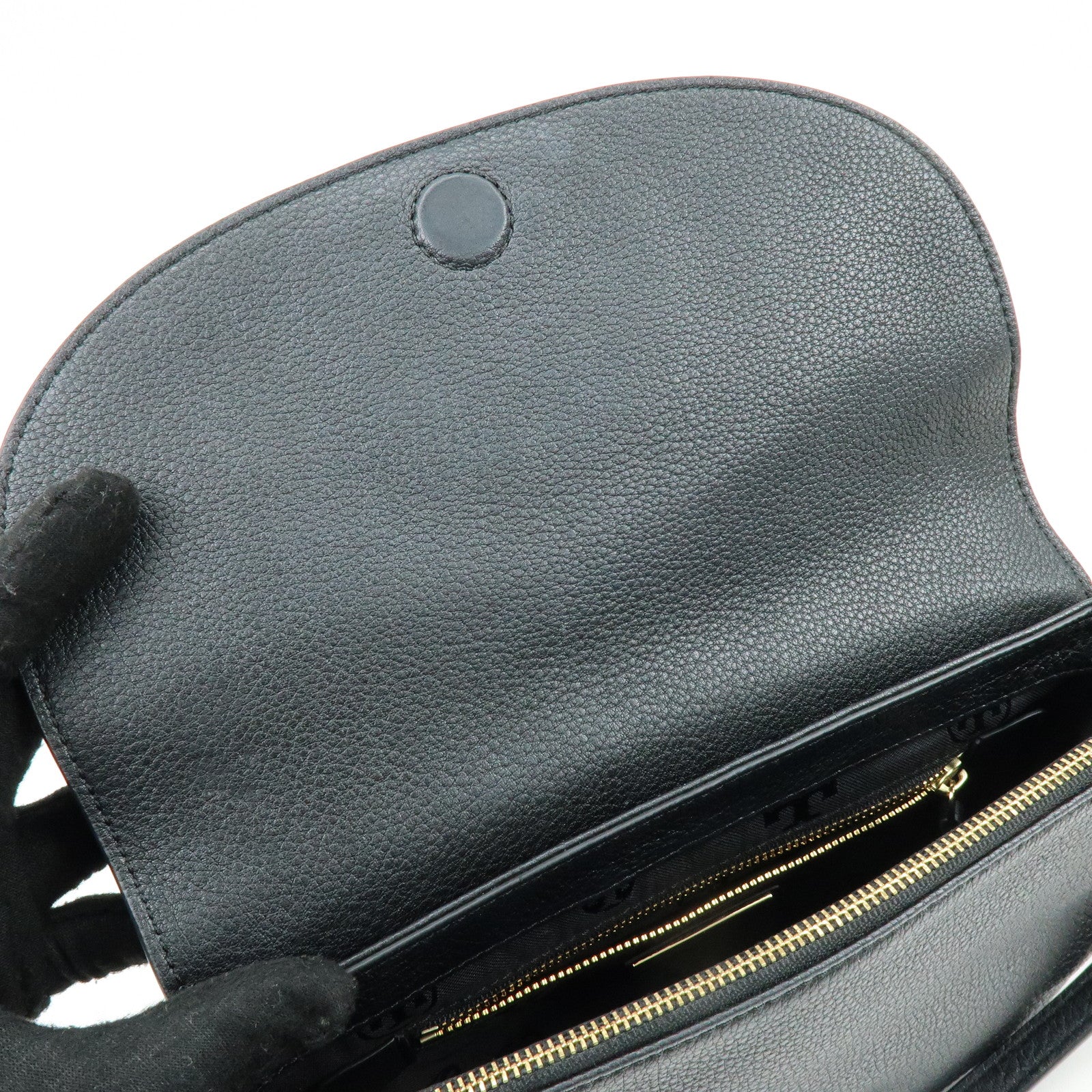 TORY BURCH Logo Leather Shoulder Bag Crossbody Bag Black