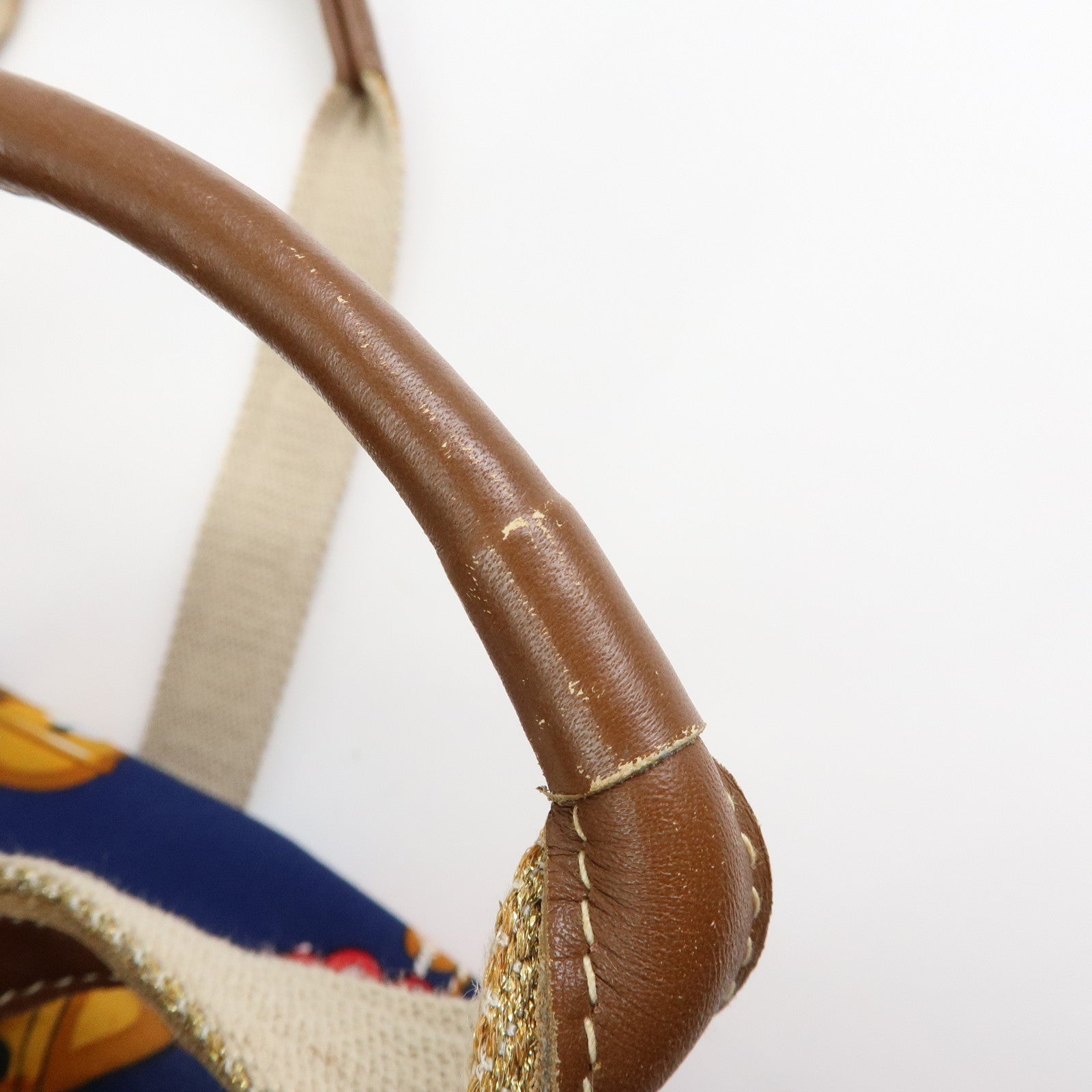 LOEWE Canvas Leather Boston Bag Travel Bag Navy Red Brown