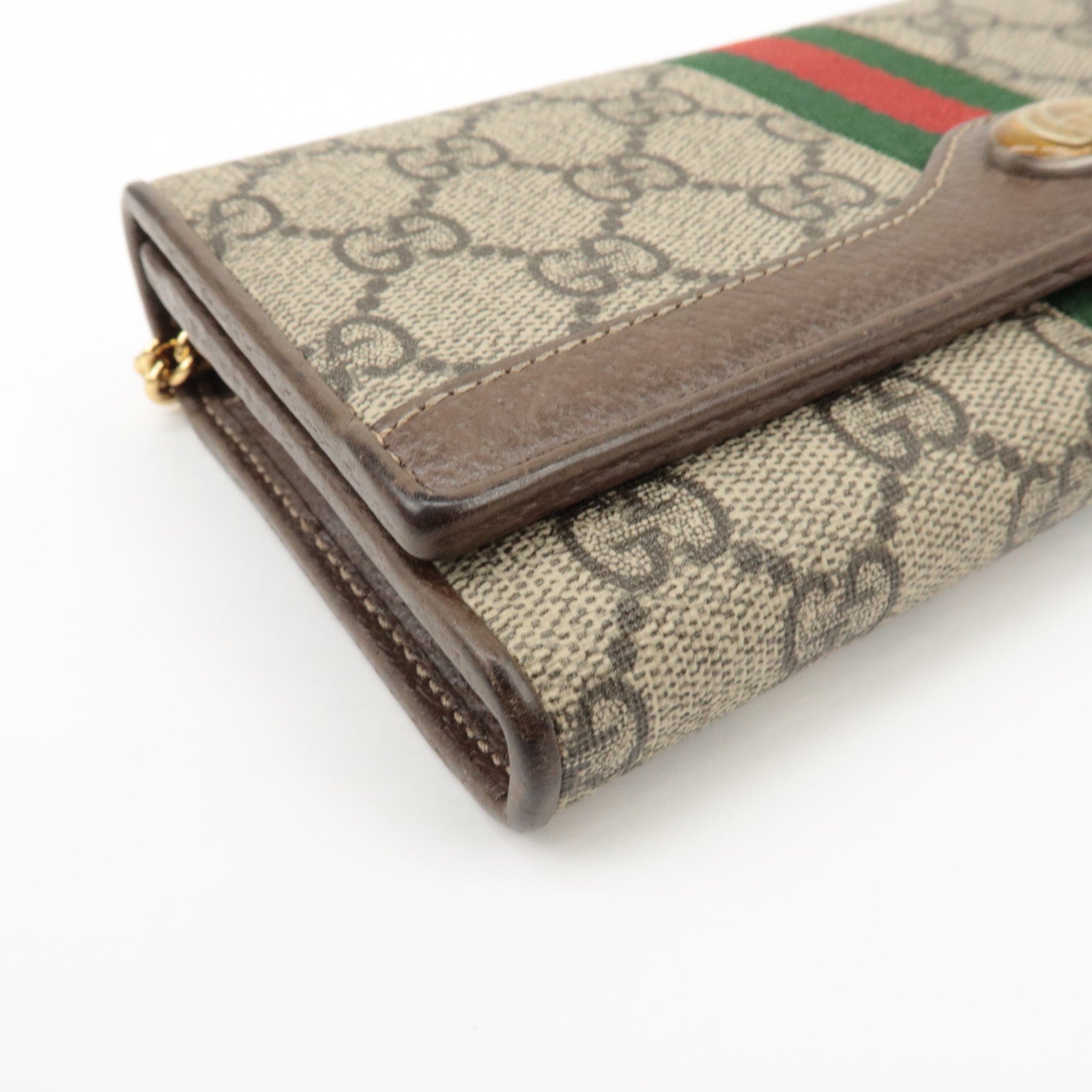 GUCCI Ophidia GG Supreme Leather Chain Wallet Beige Brown 546592 Used