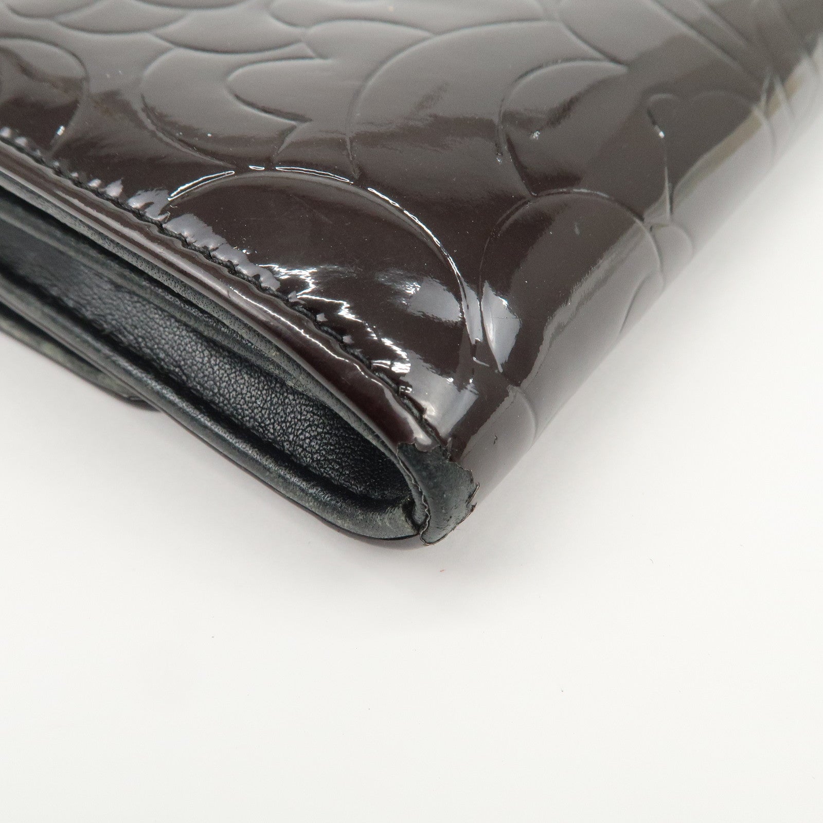 CHANEL COCO Mark Camellia Bi-fold Long Wallet Dark Brown A82283