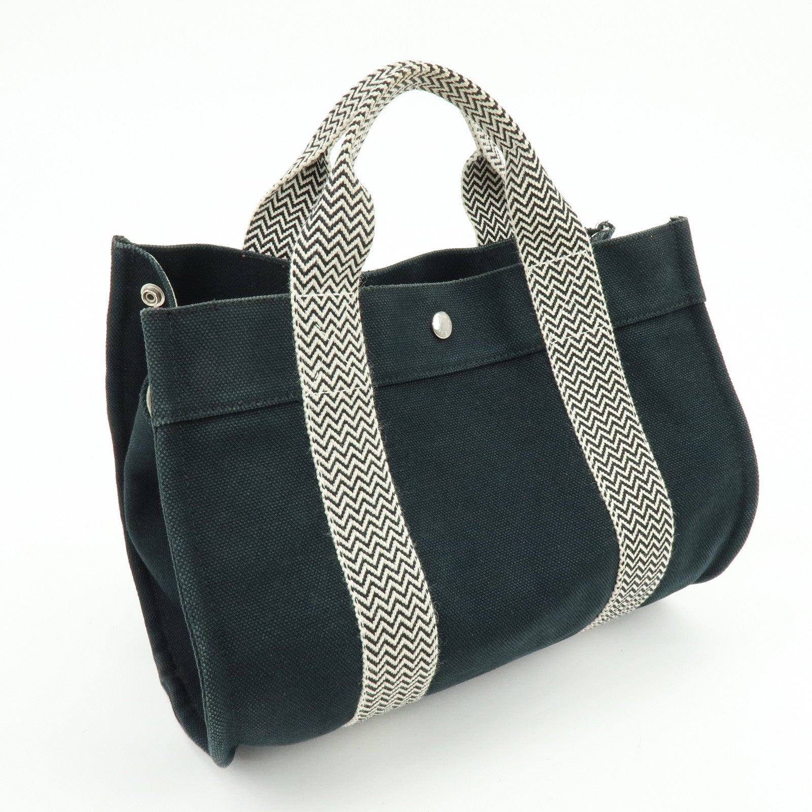 HERMES Cannes PM Canvas Tote Bag Hand Bag Black