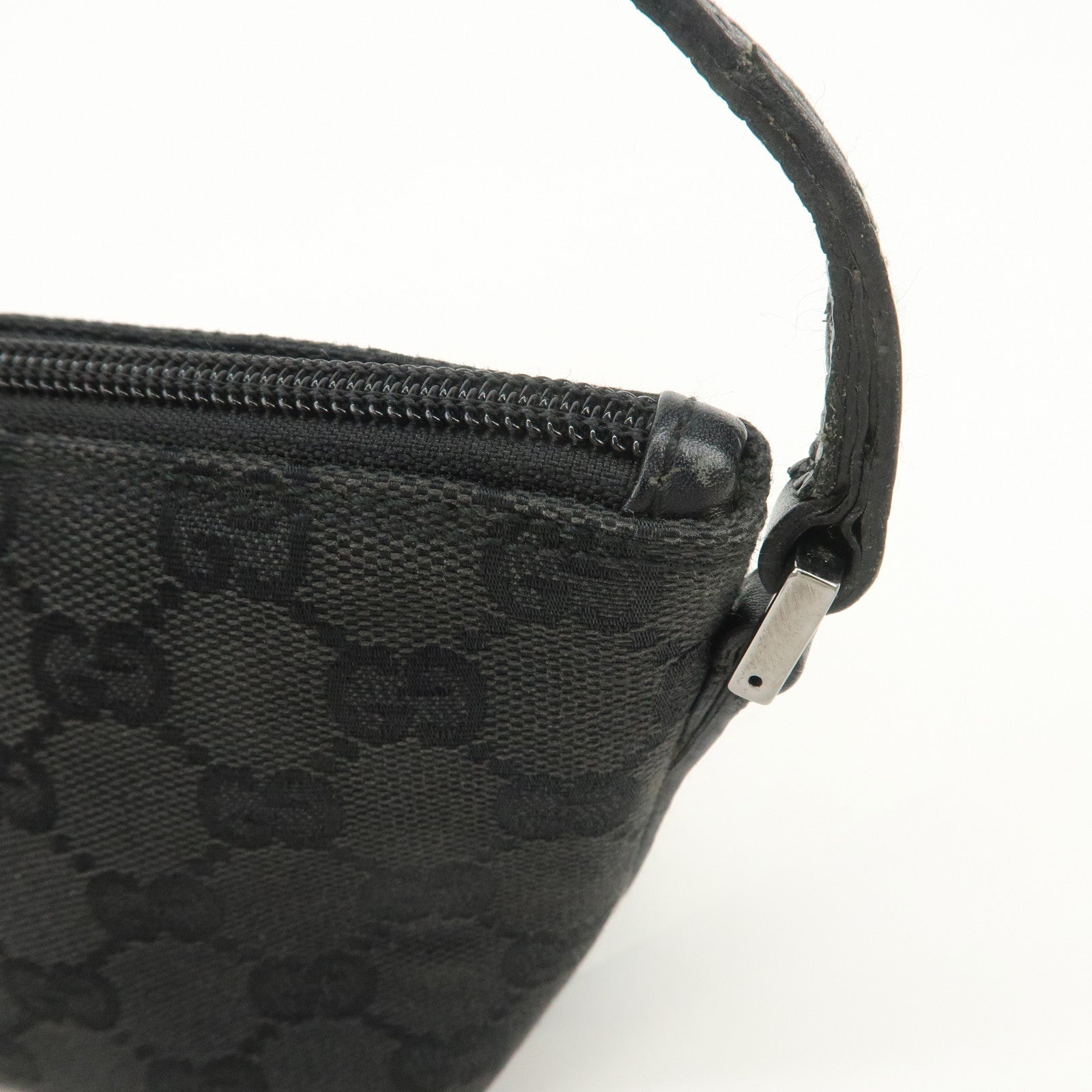 GUCCI Logo GG Canvas Leather Boat Bag Hand Bag Black 07198