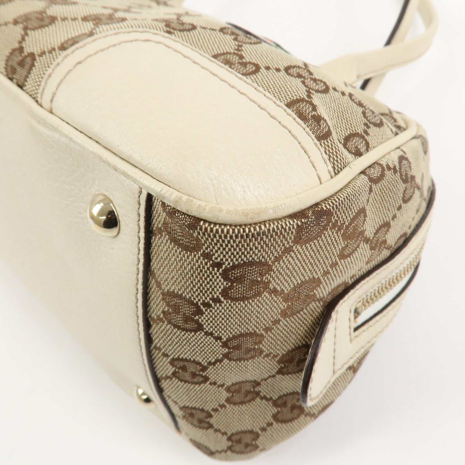 GUCCI Princy Sherry GG Canvas Leather Boston Bag Brown Ivory 161720