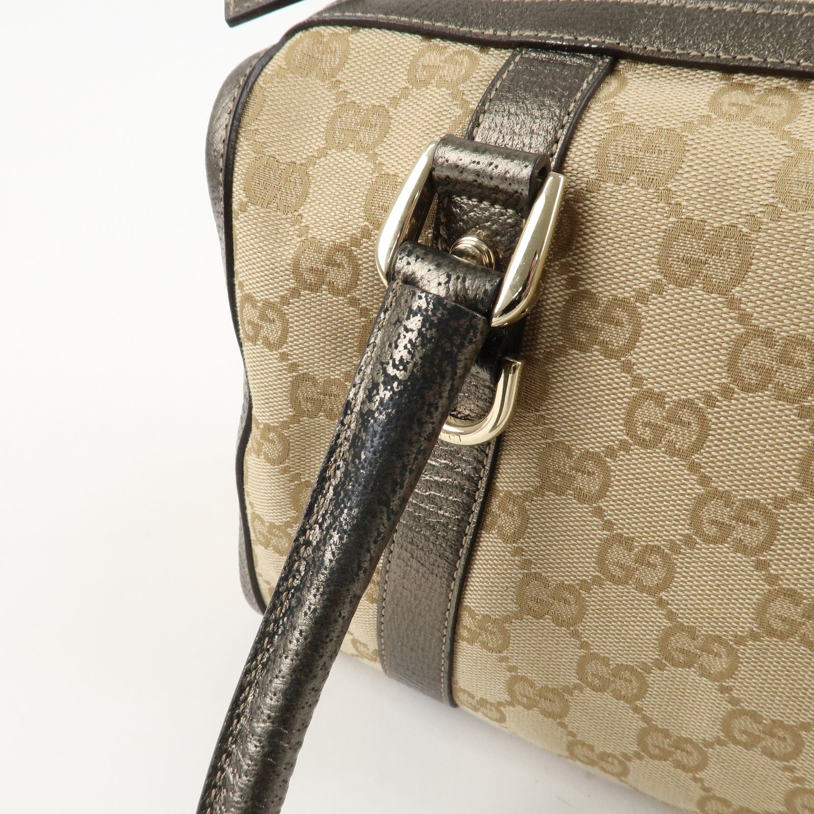 GUCCI Abbey GG Canvas Leather Mini Boston Bag Beige Silver 130942 Used