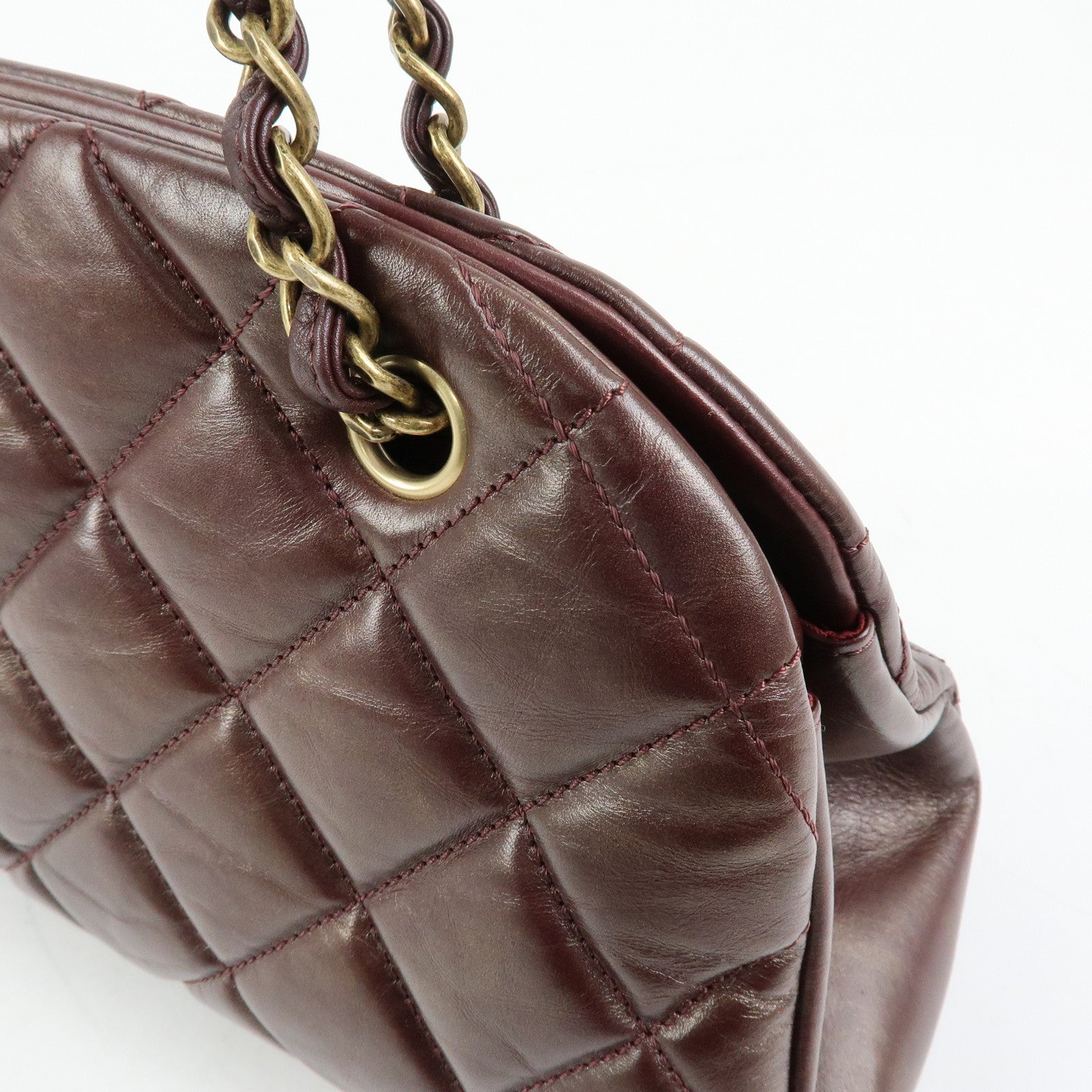 CHANEL Mademoiselle Calf Leather Chain Shoulder Bag Bordeaux