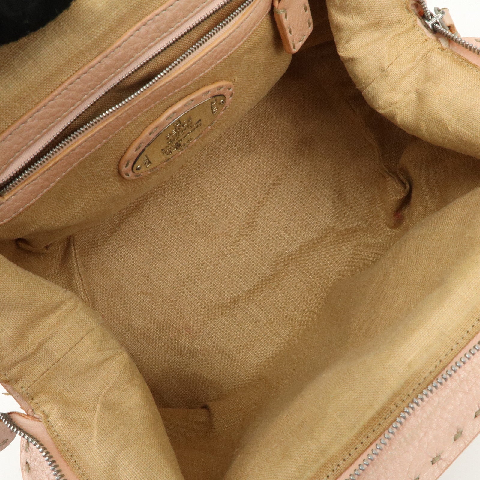 FENDI Selleria Leather Boston Bag Hand Bag Pink 8BN127 Used