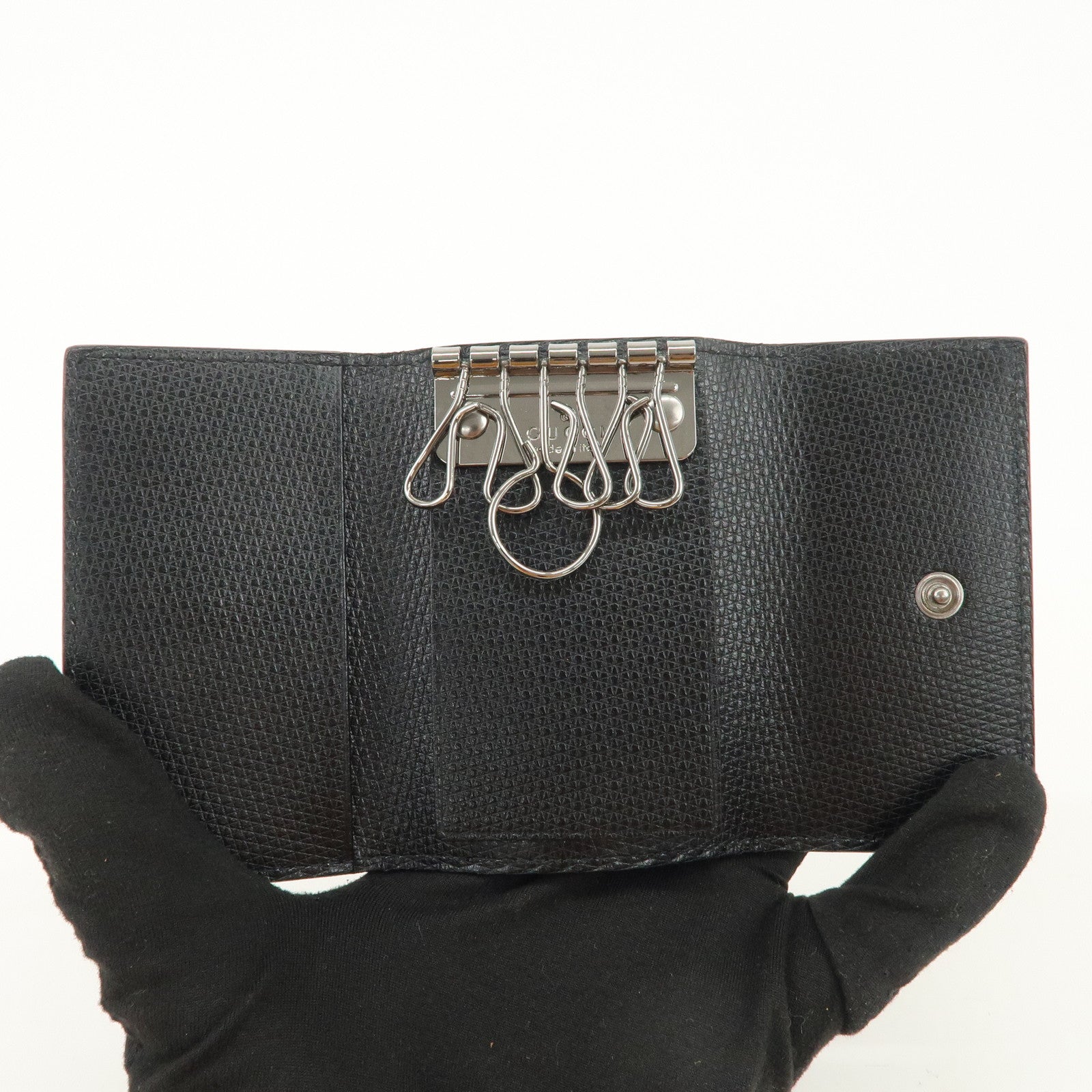 GUCCI Logo Leather 6 Rings Key Case Black 04579