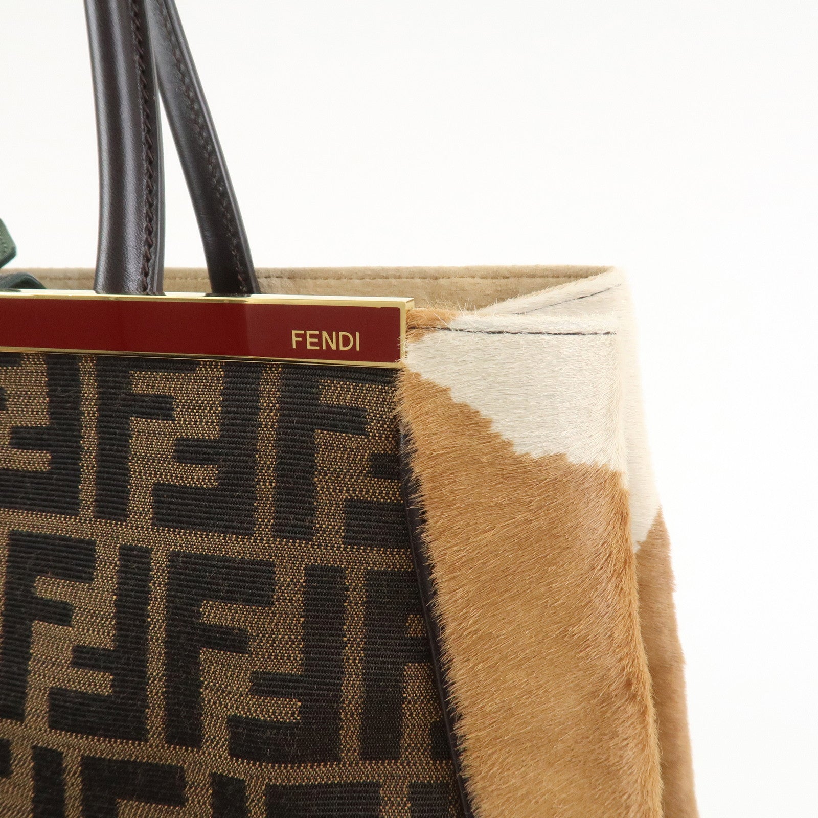 FENDI Zucca Canvas Unborn Calf Toujours Cow Print Tote Bag 8BH251