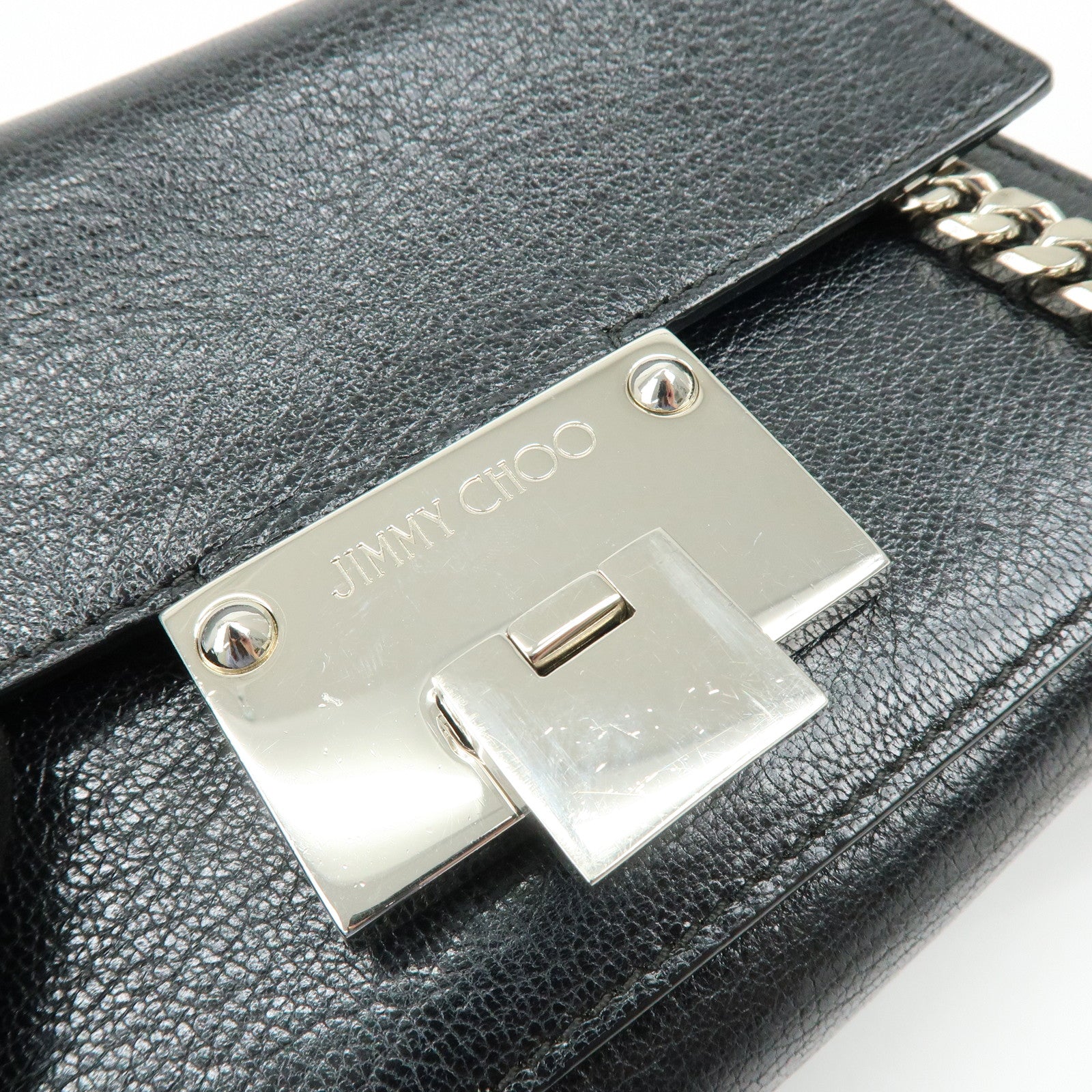 JIMMY CHOO REBEL BAG Leather Chain Shoulder Bag Crossbody Bag Black
