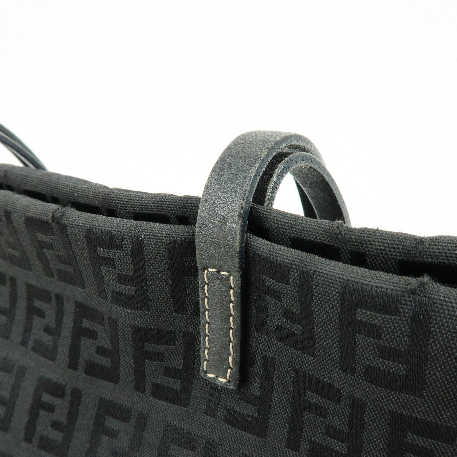 FENDI Zucchino Jacquard Canvas Leather Tote Bag Shoulder Bag 8BH025