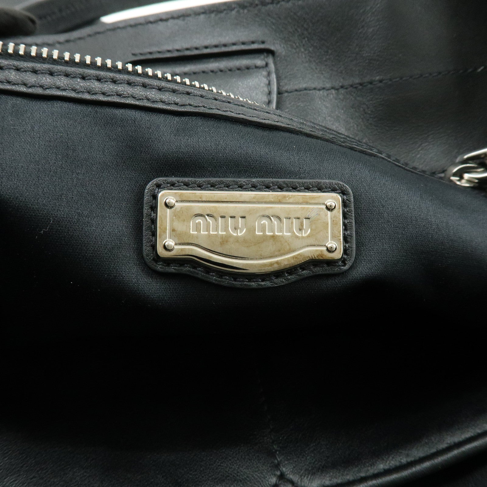 MIU MIU Logo Leather Tote Bag Shoulder Bag Hand Bag Black