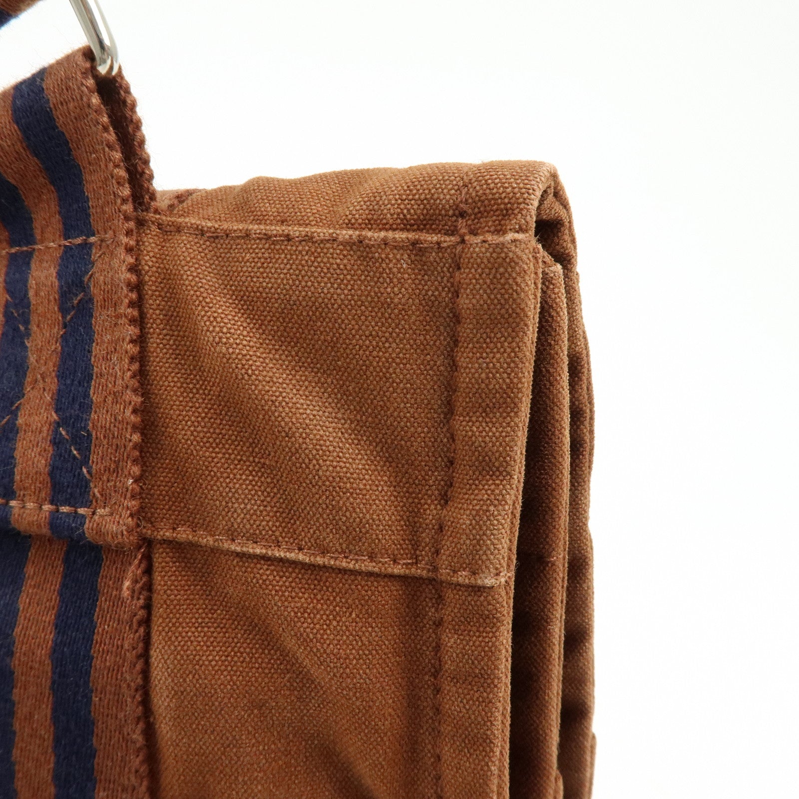 HERMES Basas MM Fourre Toute Canvas Shoulder Bag Brown