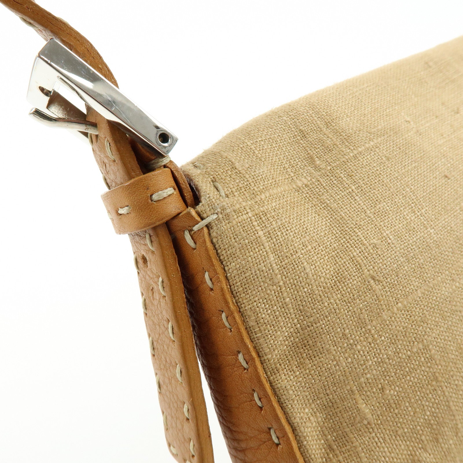 FENDI Mamma Baguette Selleria Linen Leather Shoulder Bag 8BR101