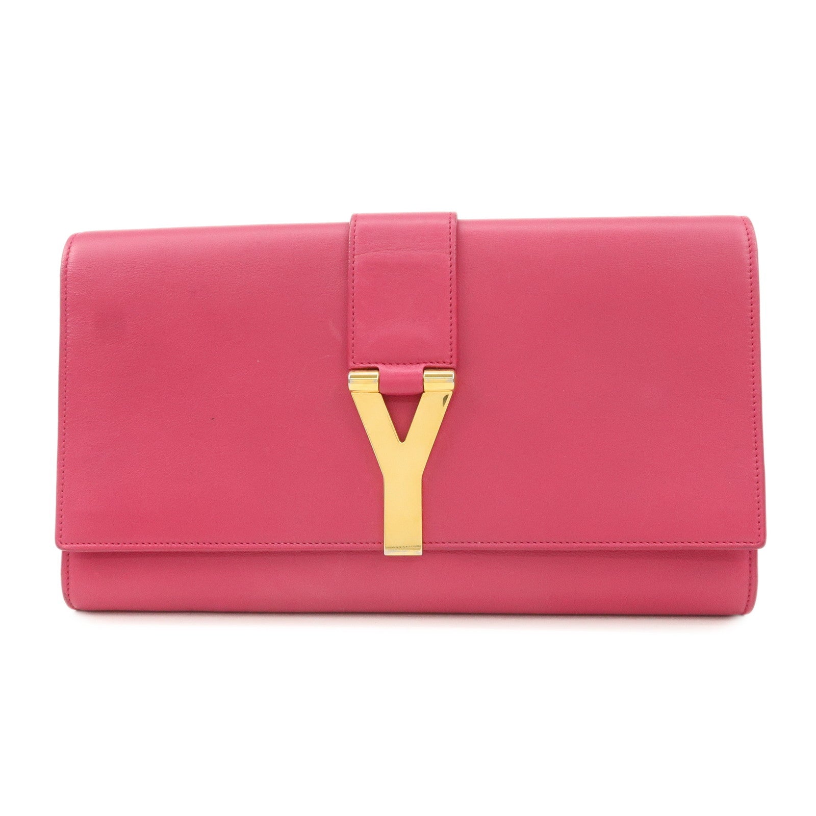 SAINT LAURENT PARIS Leather Clutch Bag Pink Gold HDW Used