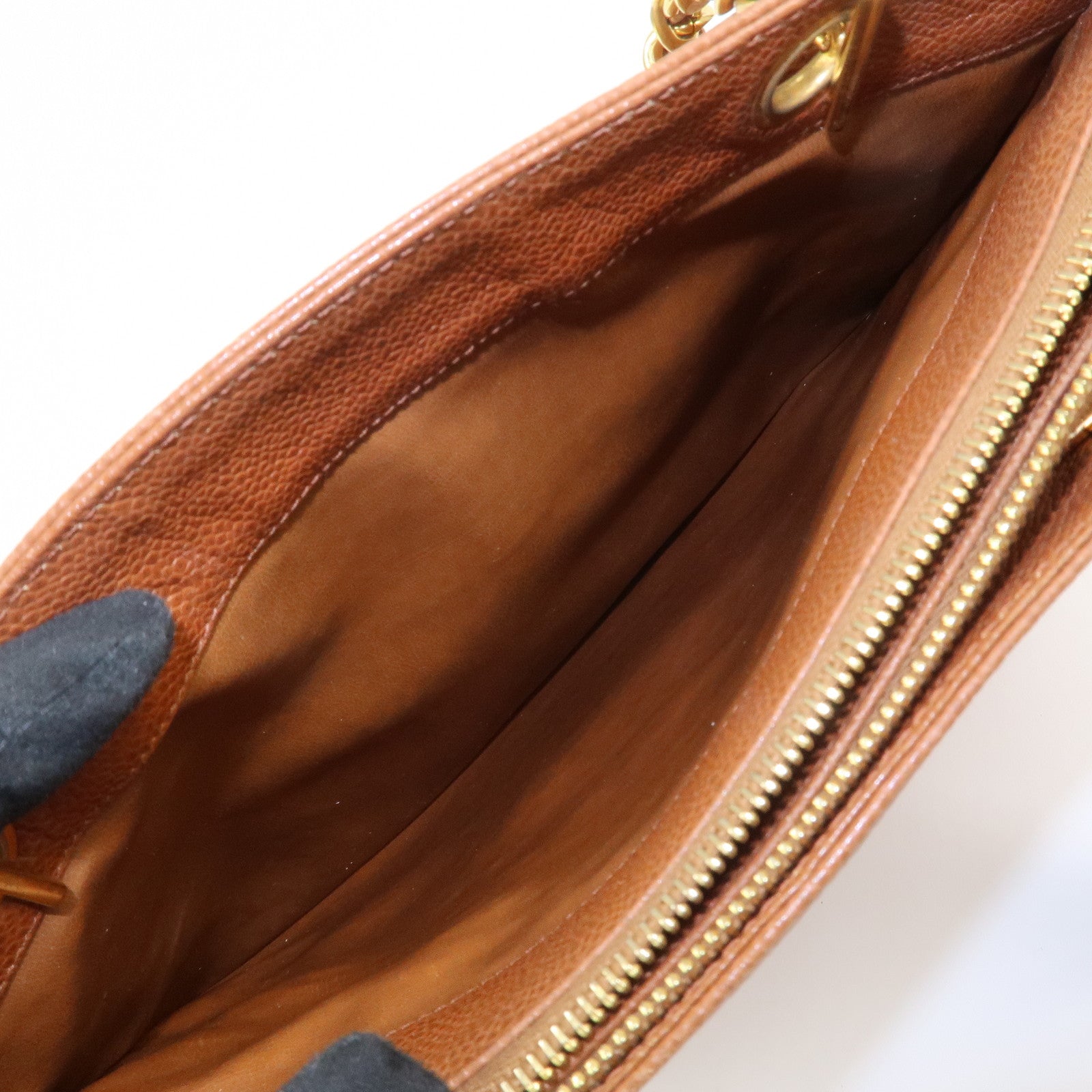 CHANEL COCO Mark Caviarskin Turn Lock Chain Shoulder Bag Brown