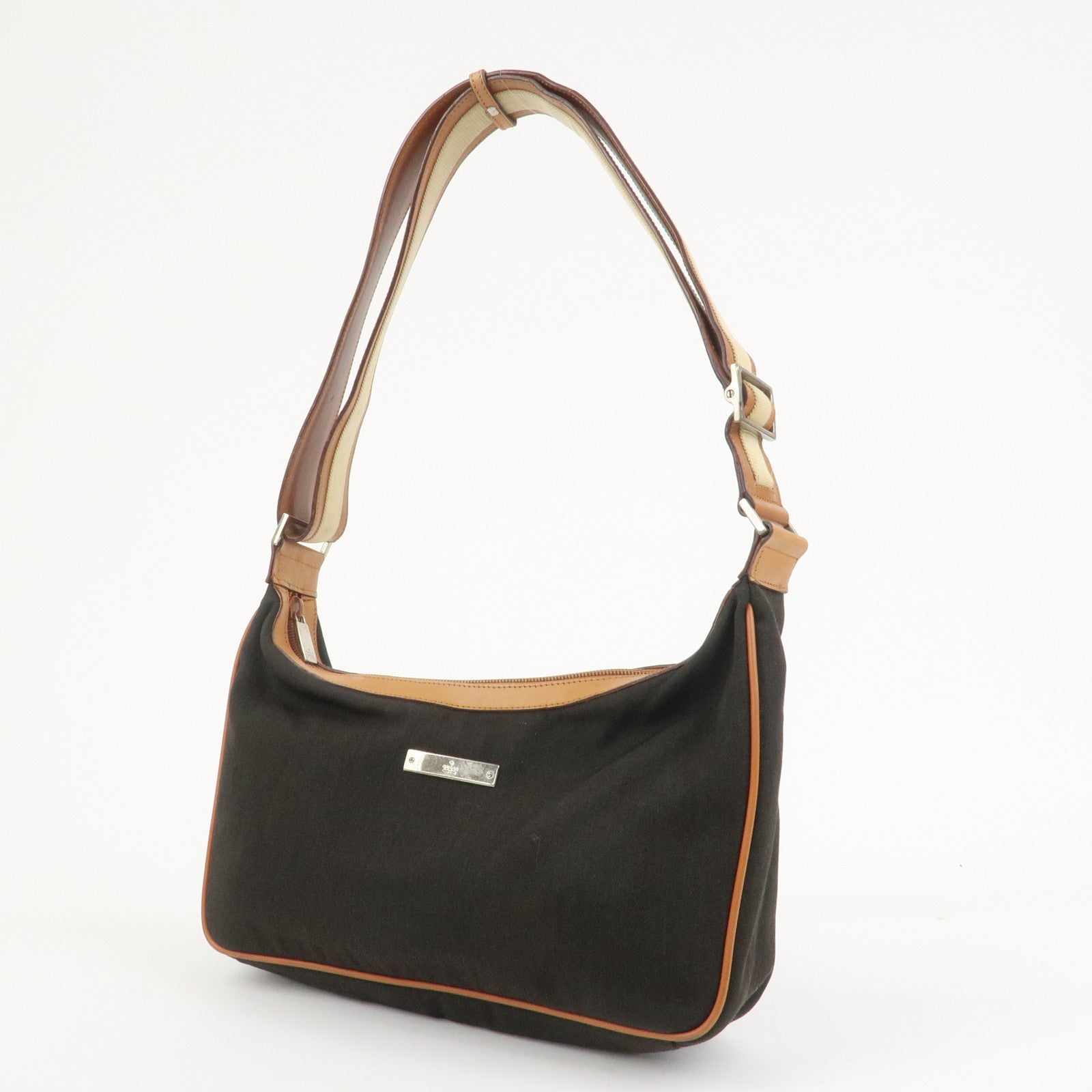 GUCCI Canvas Leather Shoulder Bag Hand Bag Dark Brown 019・0460