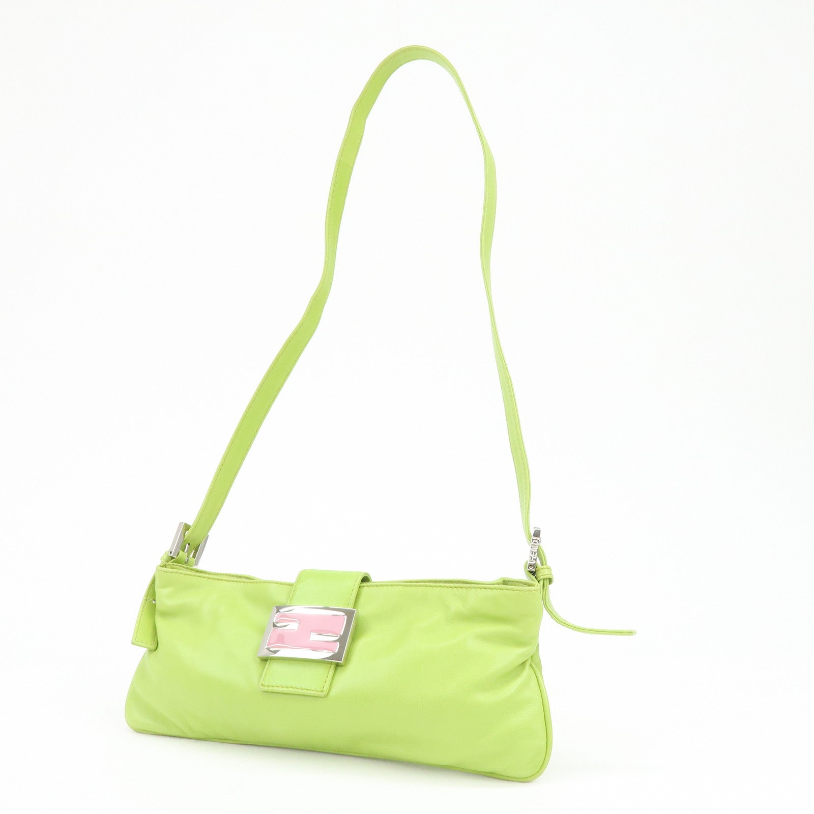 FENDI Leather Shoulder Bag Crossbody Bag Light Green 26685