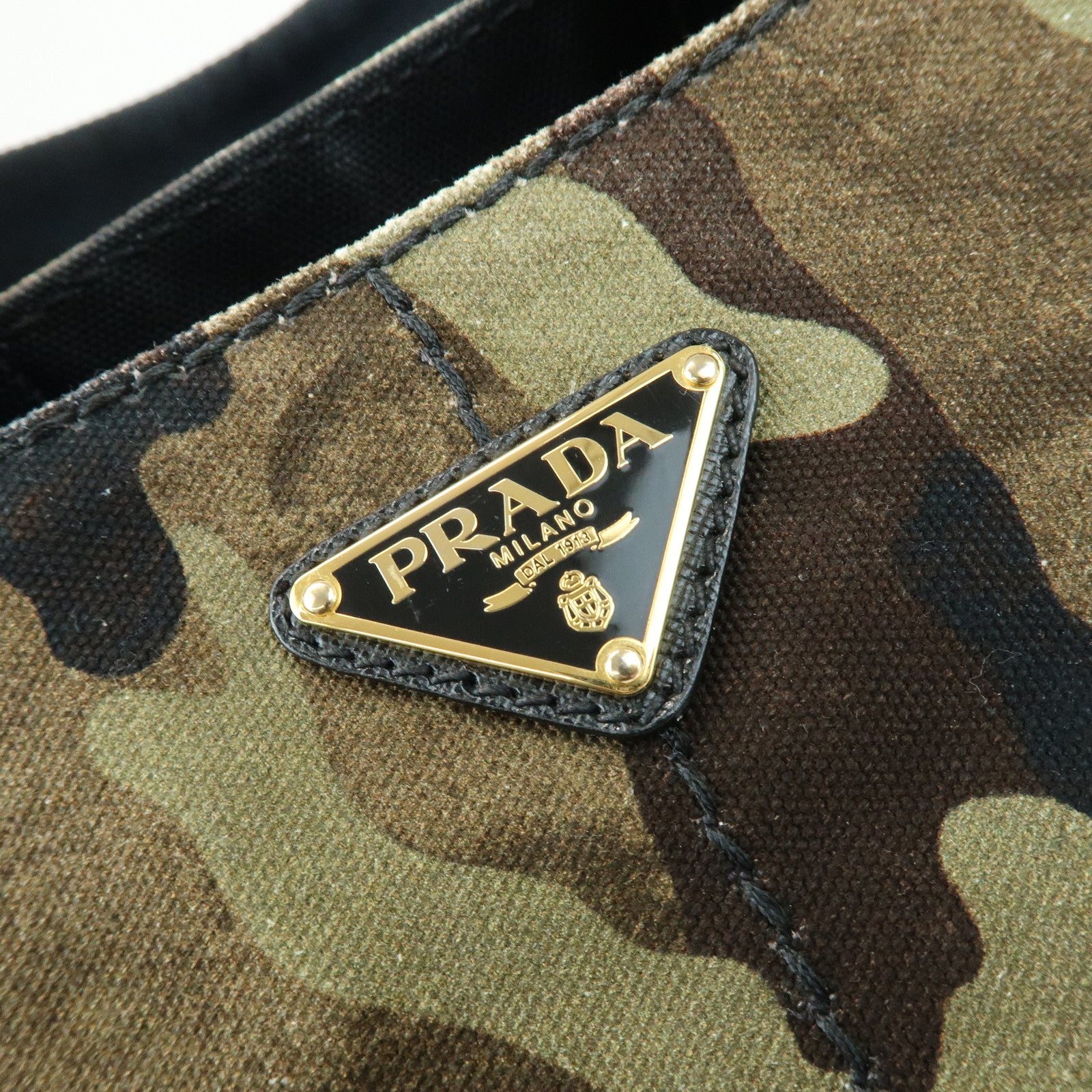 PRADA Triangle Logo Canapa Tote Bag Hand Bag Brown Khaki BN2020