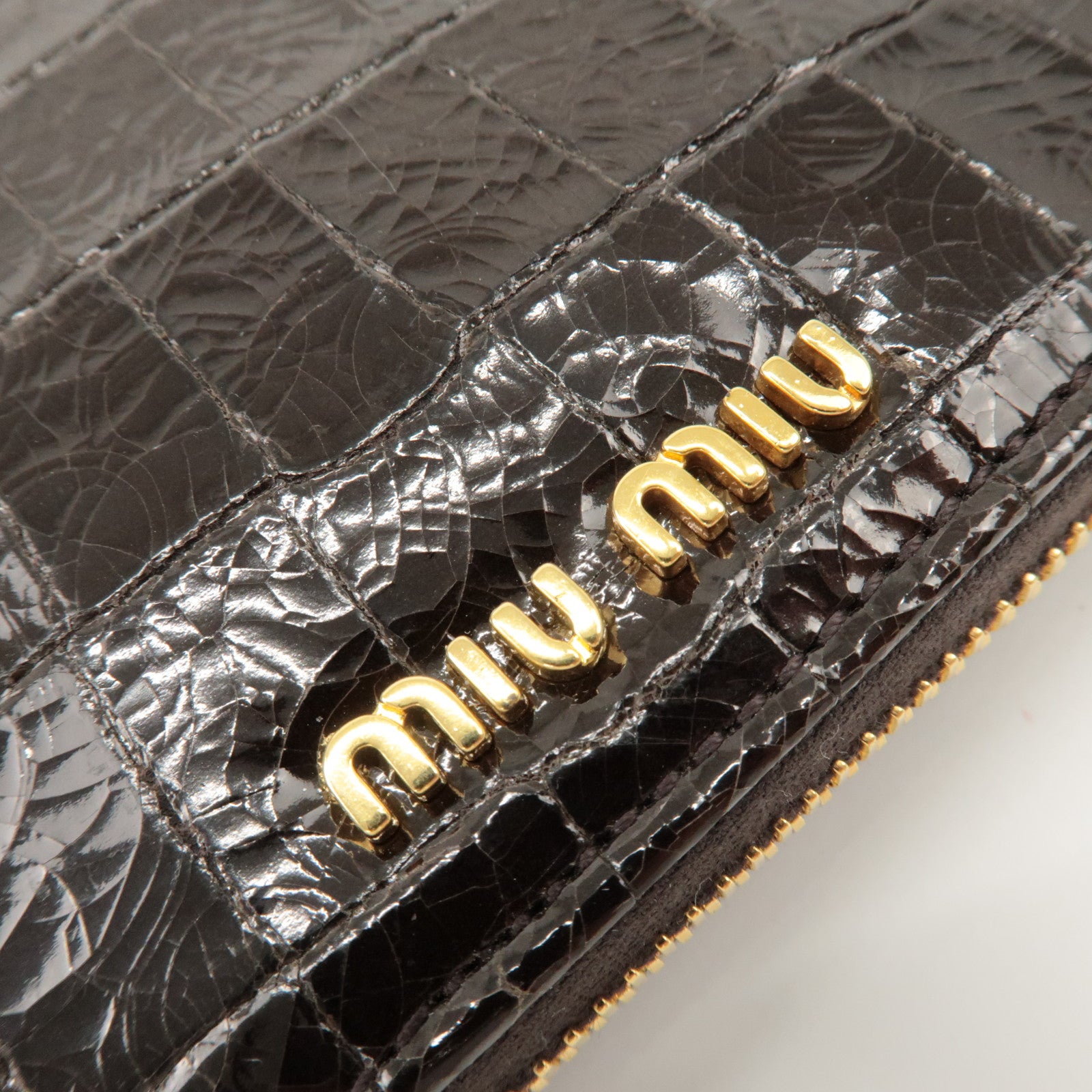 MIU MIU Logo Leather Agenda Panner Cover Gold HDW Black Used