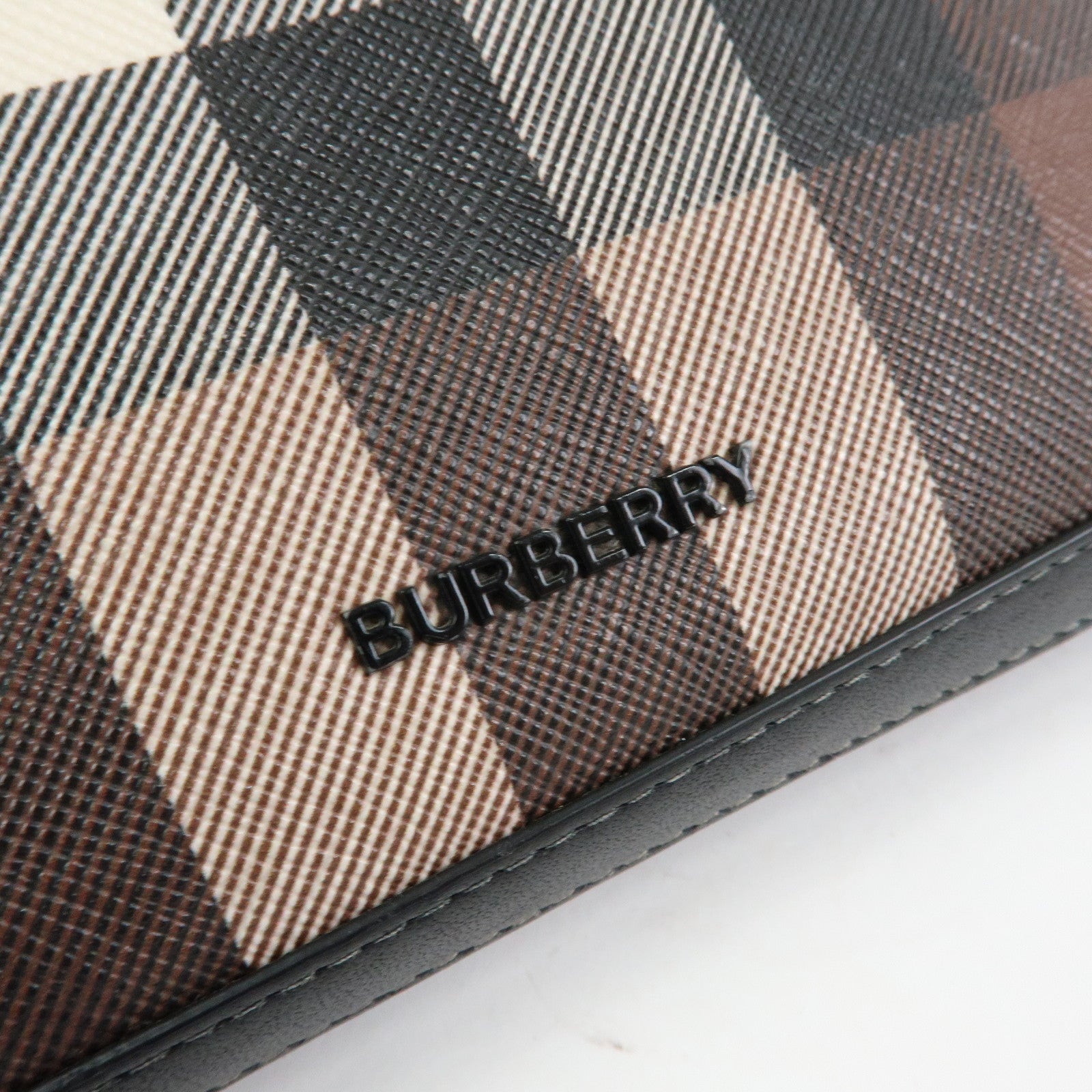 BURBERRY PVC Clutch Bag Flat Pouch Hand Bag Brown Black Ivory