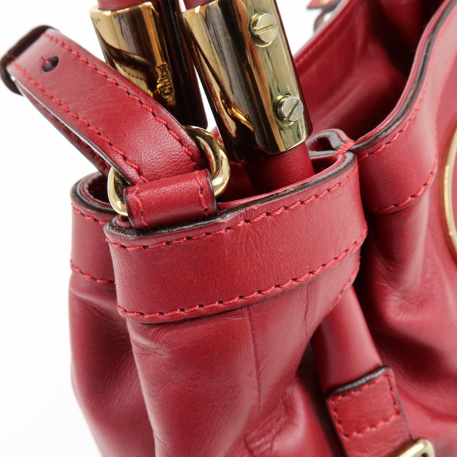 Chloe Victoria Leather 2Way Bag Shoulder Bag Hand Bag Red
