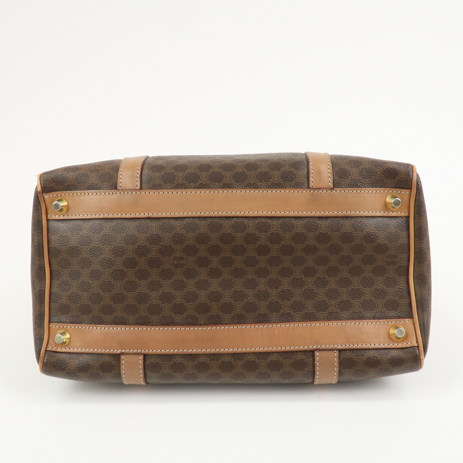 CELINE Macadam Logo PVC Leather Boston Bag Hand Bag Brown