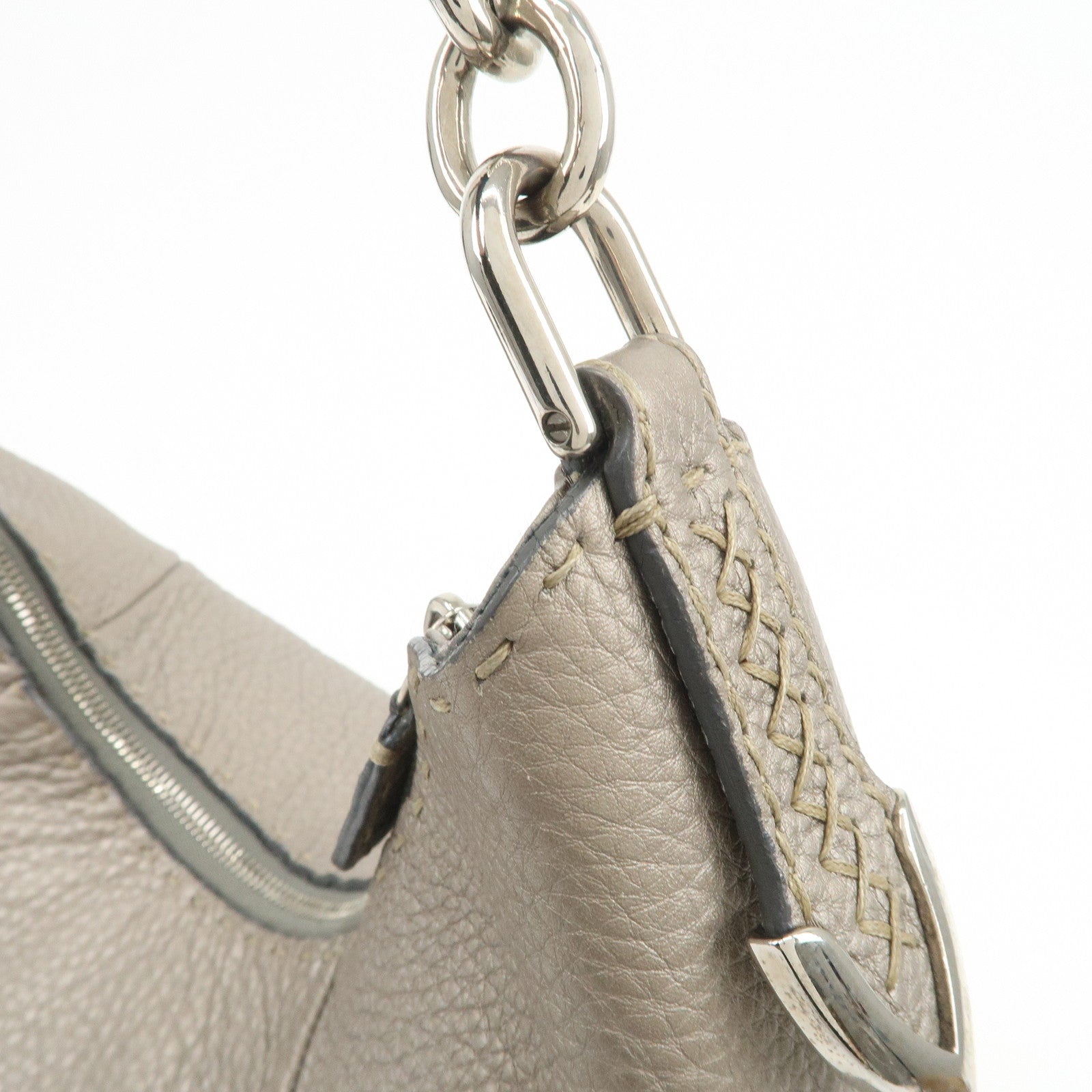 FENDI Selleria Leather Shoulder Bag Hand Bag Gray 8BR618